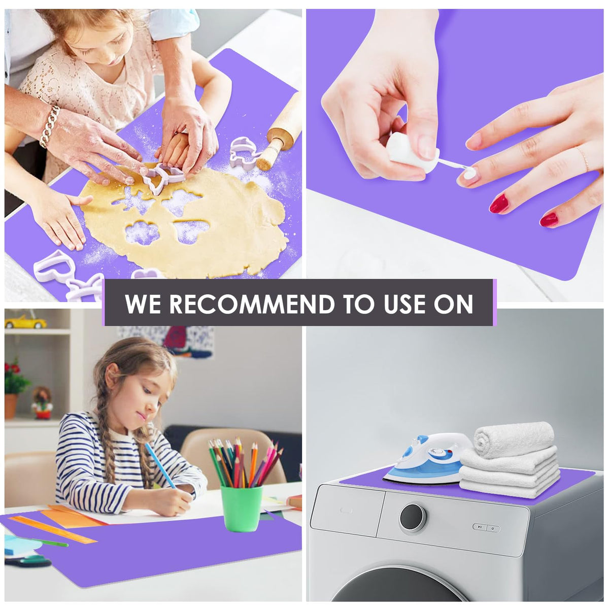 Extra Large Silicone Mats For Kitchen Counter, 27.6'' x 19.7'' Nonskid Silicone Placemats for Kids, Nonstick Purple Silicone Mat for Baking Crafts, Silicone Dab Mat Heat Resistant, 1Pack