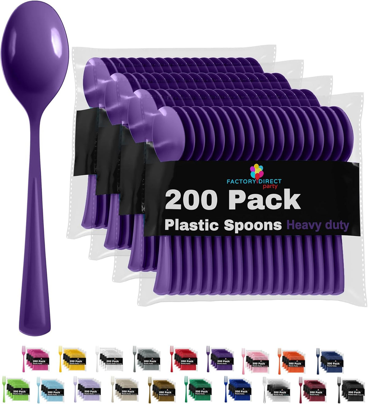Purple Plastic Spoons 200 Pcs Purple Spoons Disposable Utensils Heavy Duty Plastic Cutlery Set Disposable Cutlery Sets Flatware Sets Silverware Set Party Supplies & Party Tableware Party Solids
