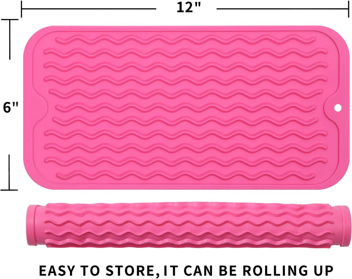 Silicone Dish Drying Mat for Multiple Usage,Easy clean,Eco-friendly,Heat-resistant Silicone Mat for Kitchen Counter or Sink,Refrigerator or Drawer Liner Rose S 12 inches x 6 inches