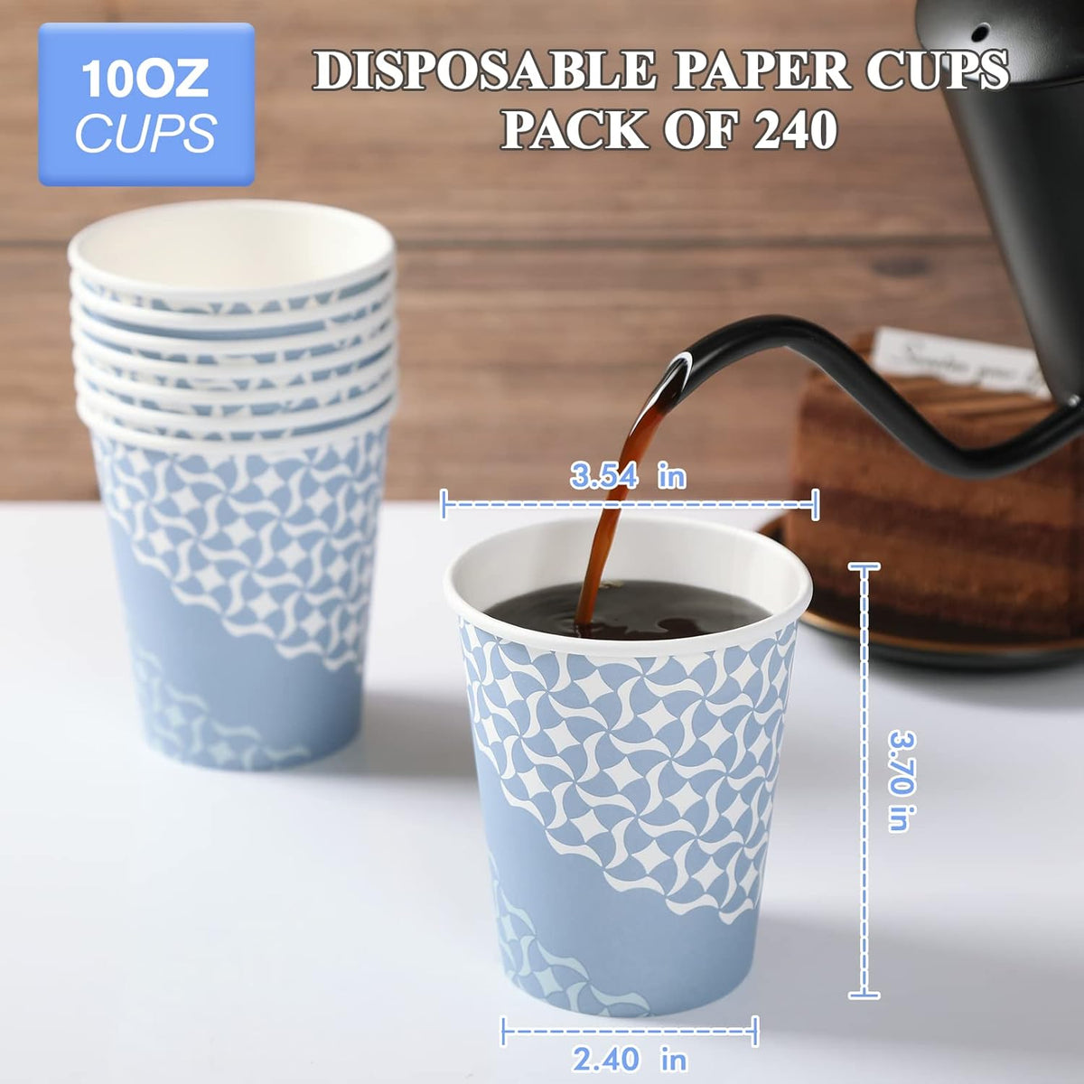 MUCHII Paper Coffee Cups 10 oz, 240 Count Disposable Coffee Paper Cup, Paper Drinking Cups for Hot/Cold Beverage