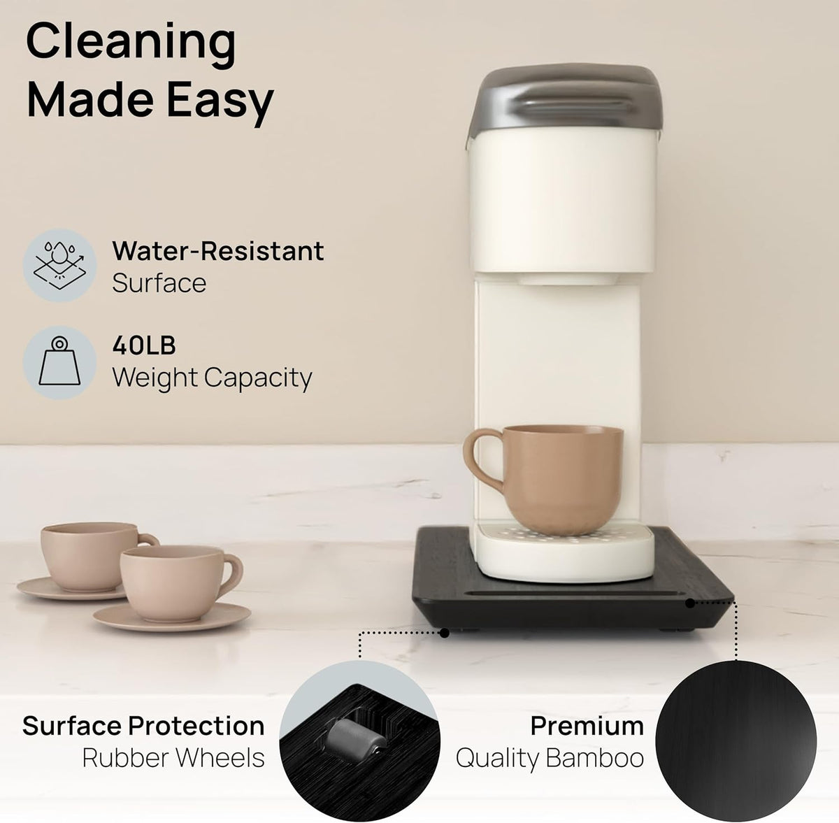 Ibyx Elegant Sliding Tray for Your Coffee Maker & Heavy Kitchen Appliances - Sturdy, Slides Easily from Under The Cabinet (Black, 7.5”W x 14.5”D)