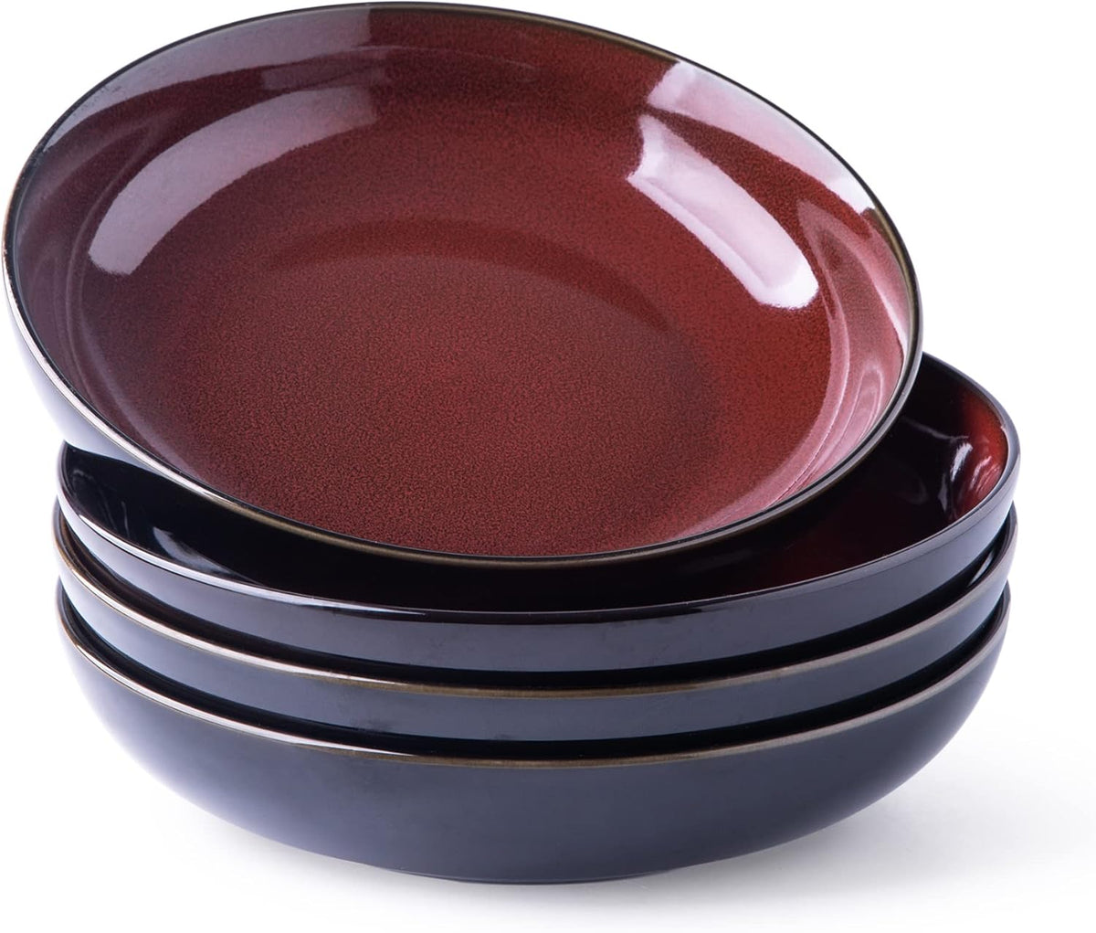 LERATIO Large Pasta Bowls,38oz Ceramic Pasta Bowls,9.0" Reactive Glaze Pasta Bowl Set of 4,Microwave & Dishwasher,Oven Safe,Wide Serving Bowls for Salad,Dessert,Fruit-Reddish Brown