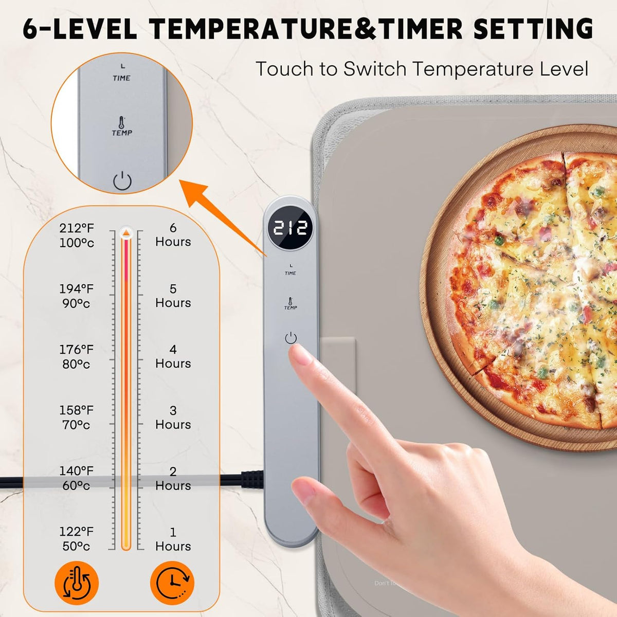 Homelove Food Warming Mat Waterproof - Electric Warming Tray with 6-Level Temperature and Hours Setting, Full Surface Graphene Heating, Dishwasher-Friendly Food Warmer Mat for Parties, Kitchen (Khaki)