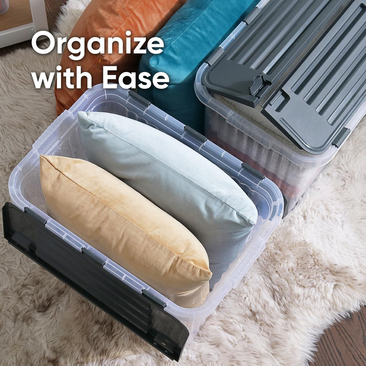 Superio Clear Storage Boxes with Attached Lids, Plastic Container Bins with Hinged Lids for Organizing, Stackable Crates, BPA Free, Non Toxic Organizers (2 Pack, 17"x11.65"x8.75")