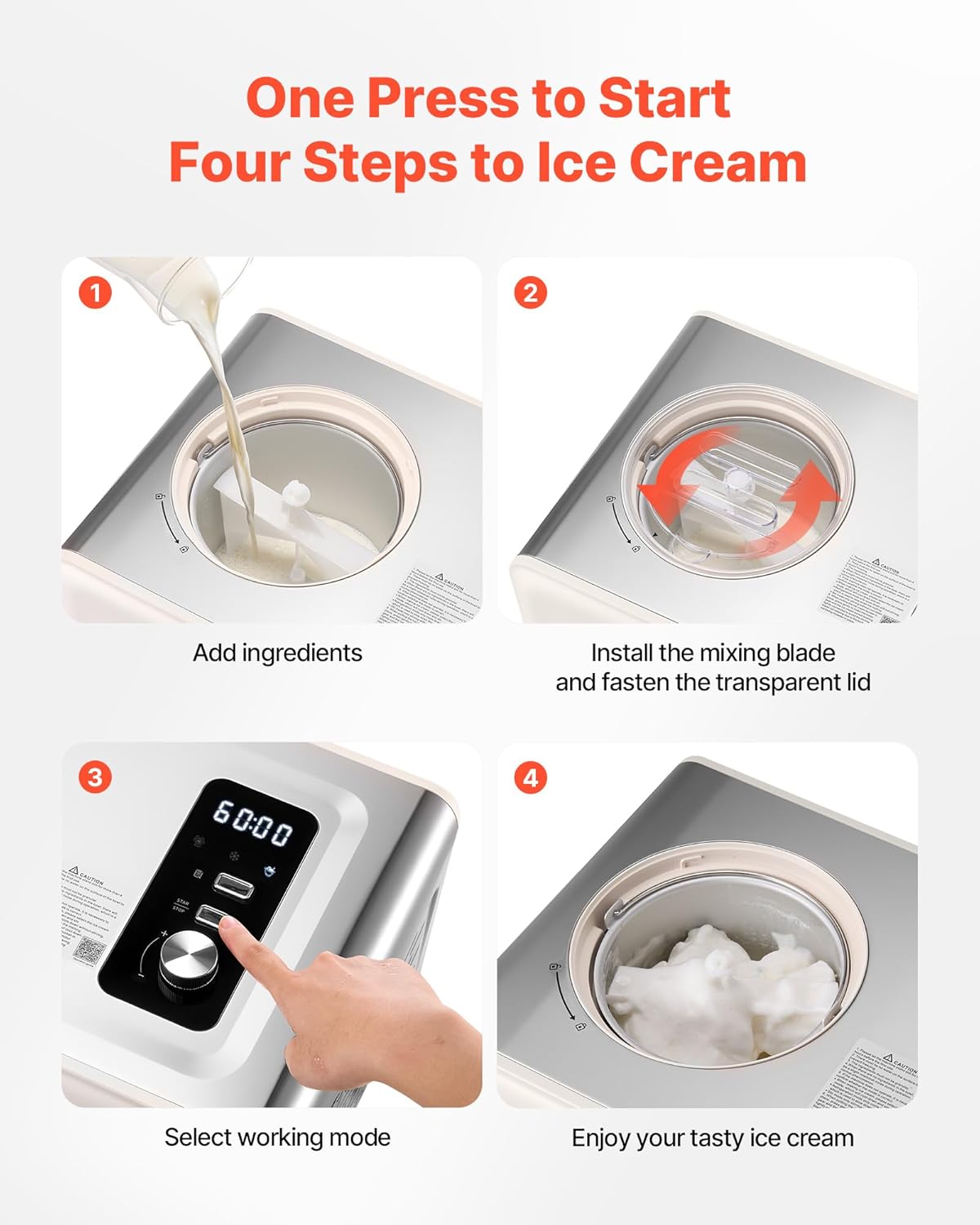 VEVOR Automatic Ice Cream Maker with Built-in Compressor, 2 Quart No Pre-freezing Gelato Maker, Stainless Steel Electric Sorbet-Maker, 3 Modes Compressor Ice Cream Machine for Home Kitchen