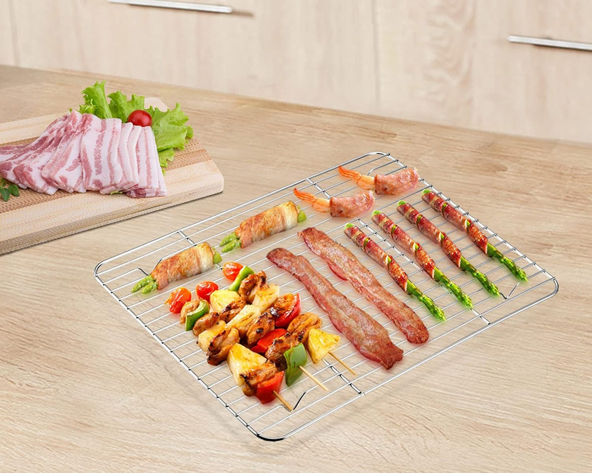 P&P CHEF Baking Cooling Rack Set for Cooking Roasting, 4-Piece Stainless Steel Wire Racks for Oven Use, Healthy & Dishwasher Safe, Rectangle, 8.6 Inch