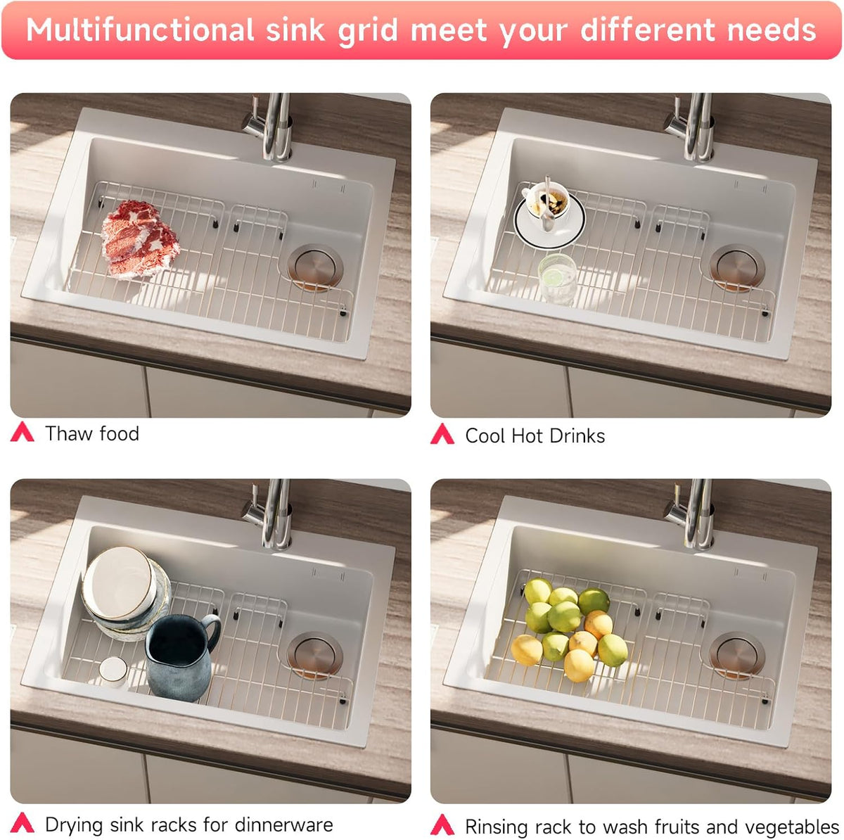 26.18'' x 14.76'' K-6449-ST Stainless Steel Bottom Basin Rack, Sink Protector for Kohler Sink Racks Whitehaven 5827 and K-5826, Includes Left and Right Racks