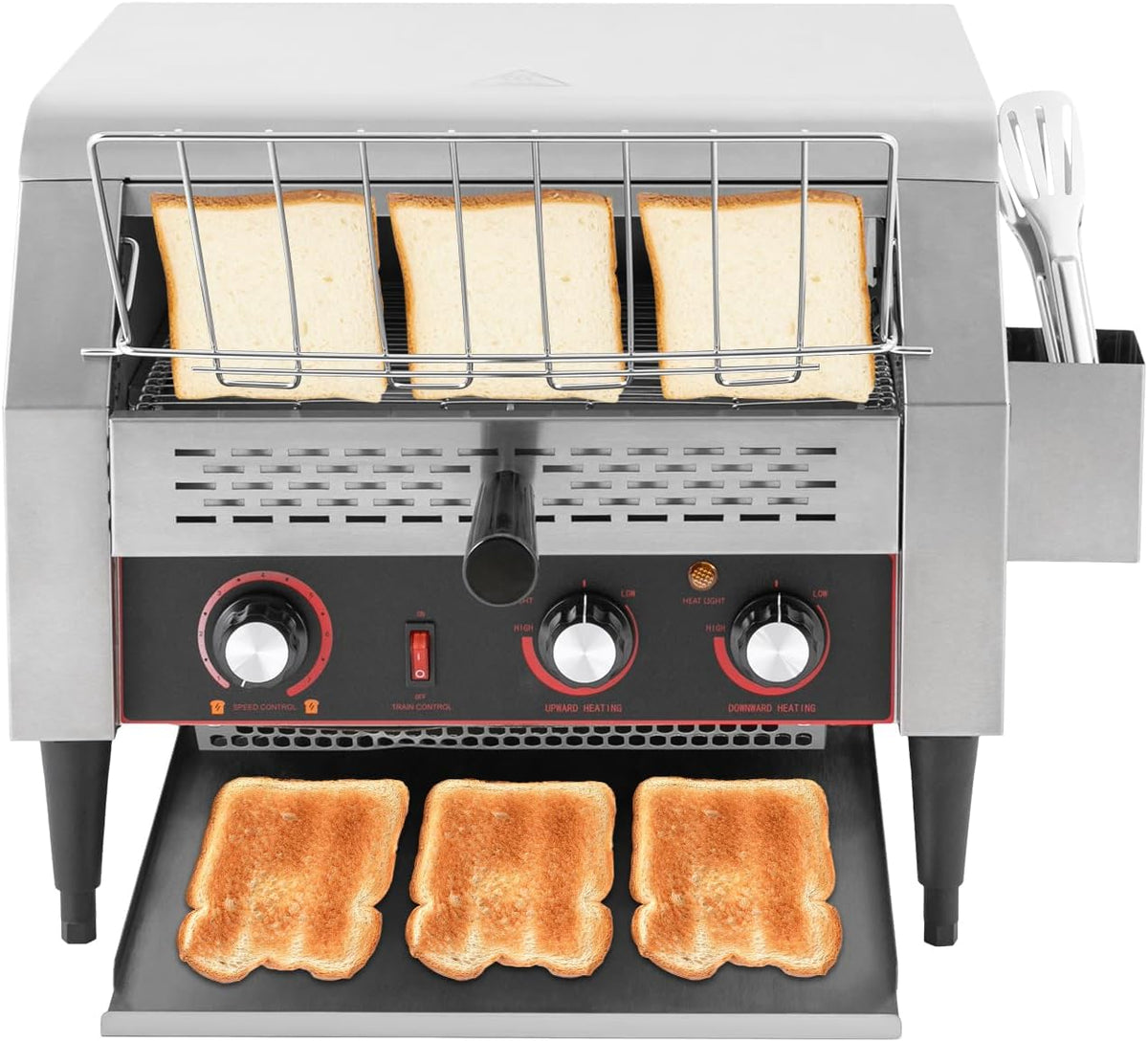 Commercial Conveyor Toaster 450 Slices/Hour Stainless Steel Conveyor Restaurant Toaster 2400W Countertop Electric Industrial Toasters w/Double Heating Tubes for Bun Bagel Bread Baked Food