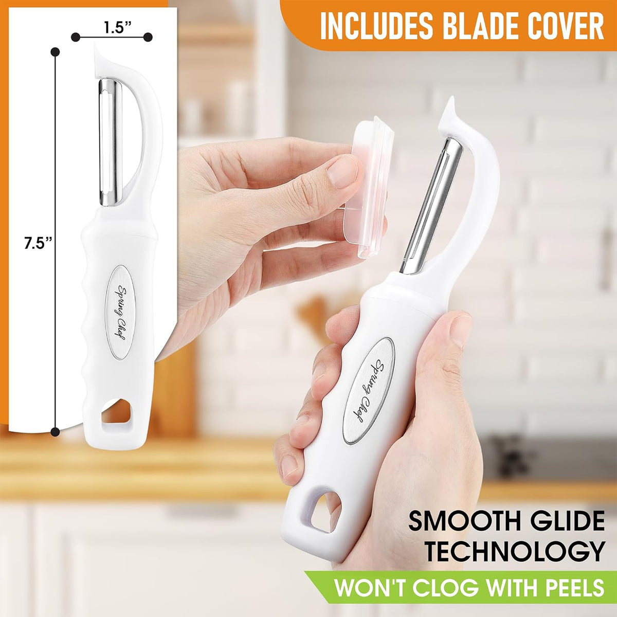 Spring Chef Premium Swivel Vegetable Peeler, Comfrotable Handle and Ultra Sharp Stainless Steel Blades - Perfect Kitchen Peeler For Veggie, Fruit, Potato, Carrot, Apple - White