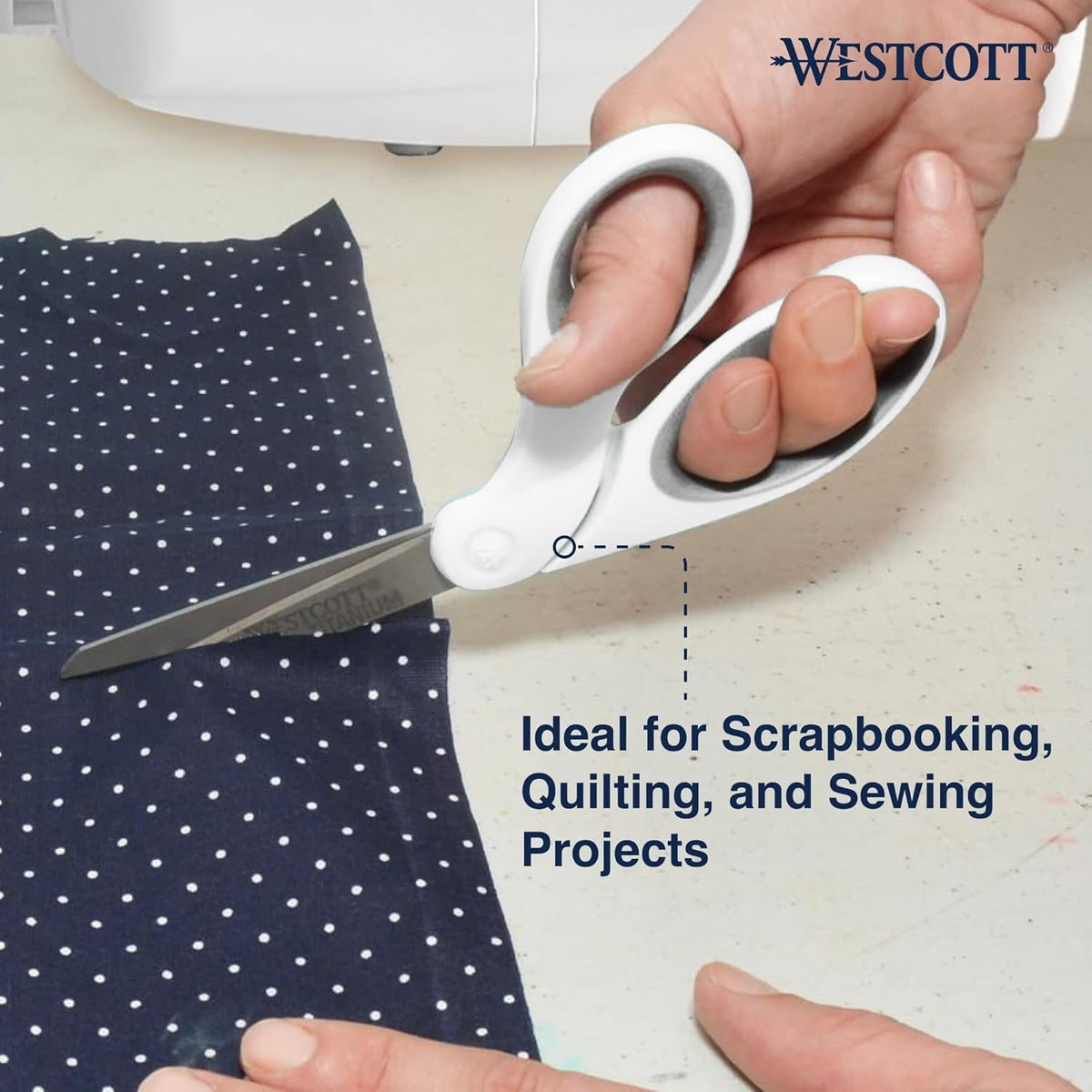 Westcott 8" Bent Craft Scissors with Titanium-Bonded Blades for Heavy-Duty Use (White or Blue, Colors May Vary)
