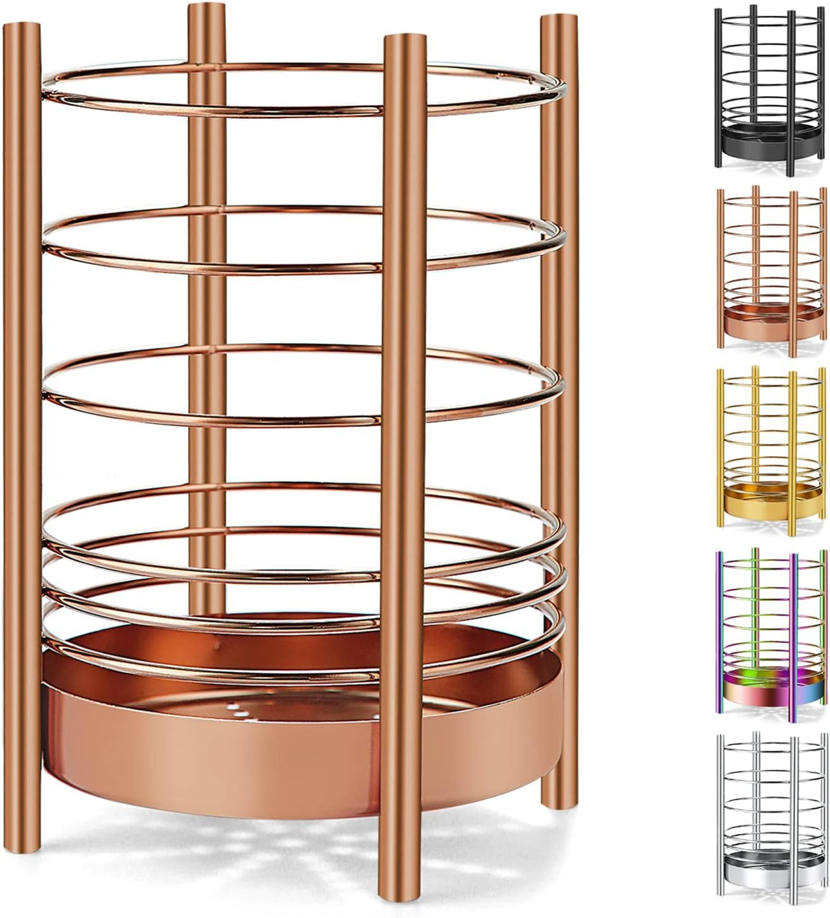 Copper Kitchen Utensil Holder for Kitchen Counter, Stainless Steel Utensil Crocks, Titanium Coating Utensil Storage Caddy Organizer, Cooking Utensil Holder, Easy Cleaning (Rose Gold/7.4''x5.2'')