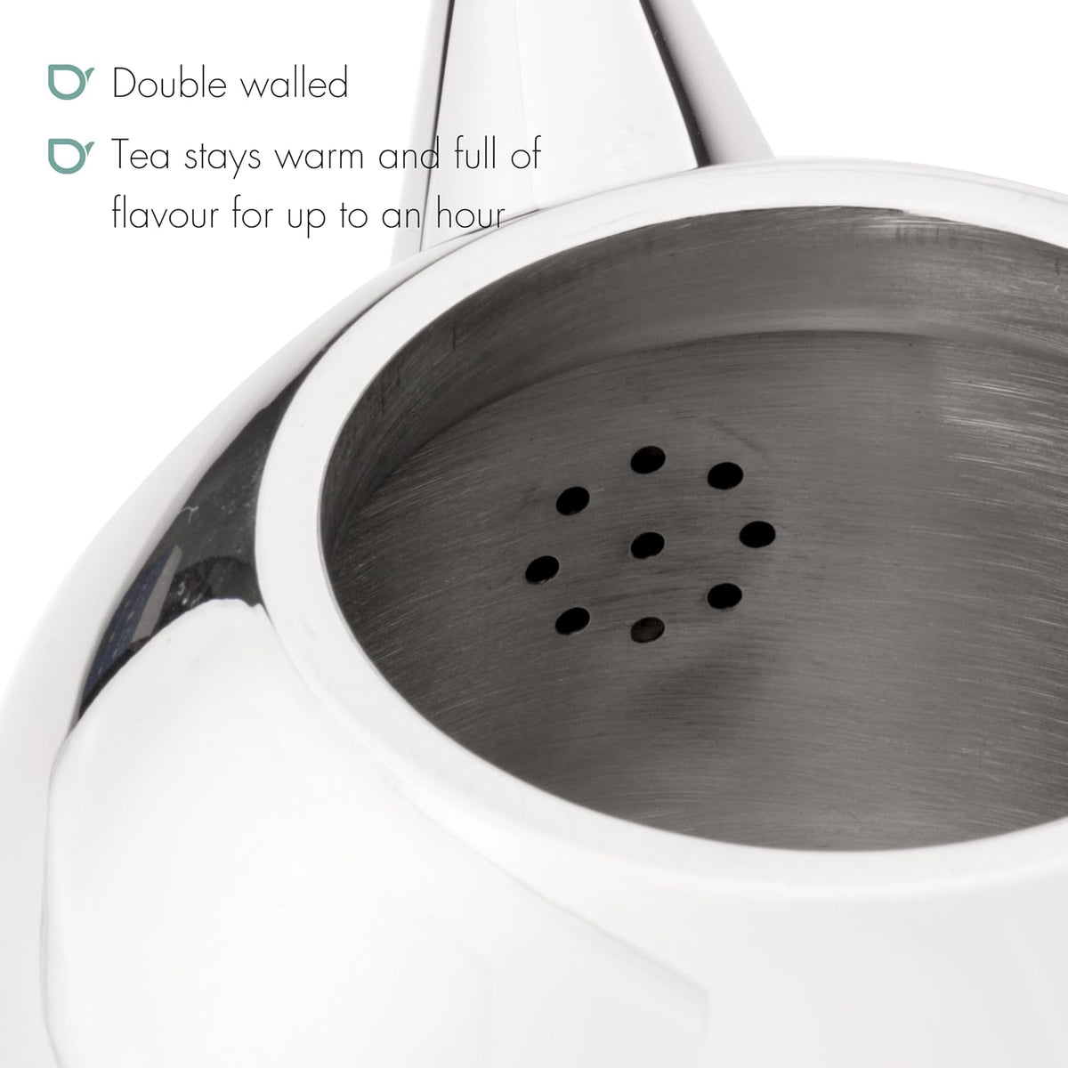 Santhee Double Walled Teapot, 0.5-Liter Stainless Steel Glossy Finish with Glossy Accents