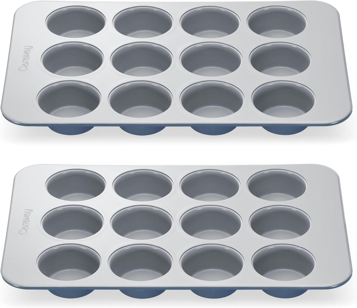 Caraway Non-Stick Ceramic 12-Cup Muffin Pan Duo - Naturally Slick Ceramic Coating - Non-Toxic, PTFE & PFOA Free - Perfect for Cupcakes, Muffins, and More - Slate