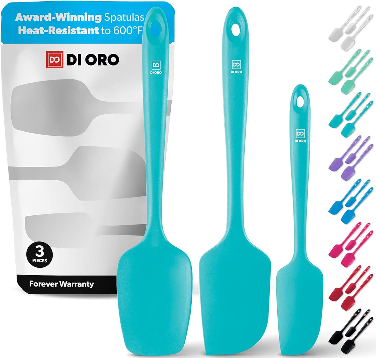 DI ORO Silicone Spatula Set - Rubber Kitchen Spatulas for Baking, Cooking, & Mixing - 600°F Heat-Resistant & BPA Free Silicone Scraper Spatulas for Nonstick Cookware - Dishwasher Safe (3pc, Teal)