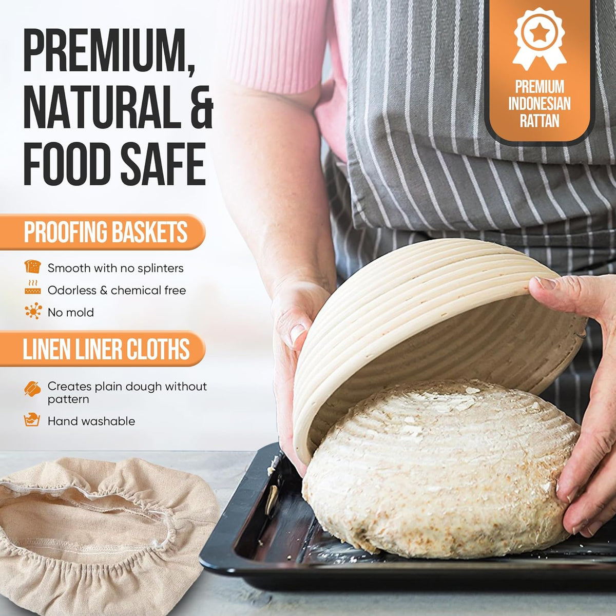Trailblaze Banneton Bread Proofing Basket Set – Complete Sourdough Bread Baking Supplies – Sourdough Starter Kit – Sourdough Proofing Basket Gift for Bakers - Bread Baskets (9" Round & 10" Oval)