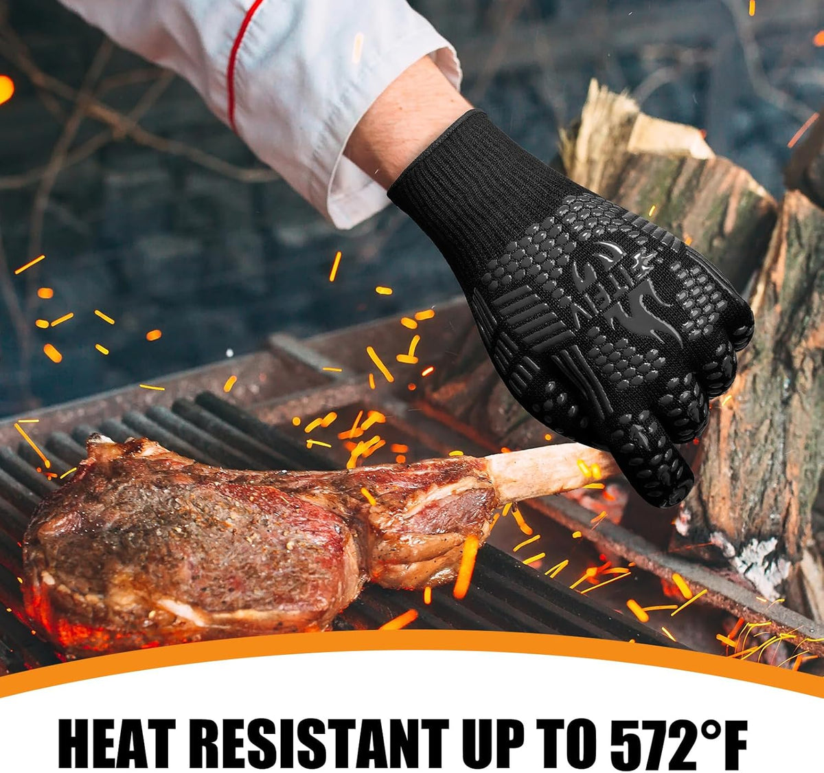 BBQ Gloves, Oven Gloves, 1472°F Extreme Heat Resistant Barbecue Gloves, Silicone Non-Slip Oven Mitts, Kitchen for Cooking, Grilling, and Baking (Black)
