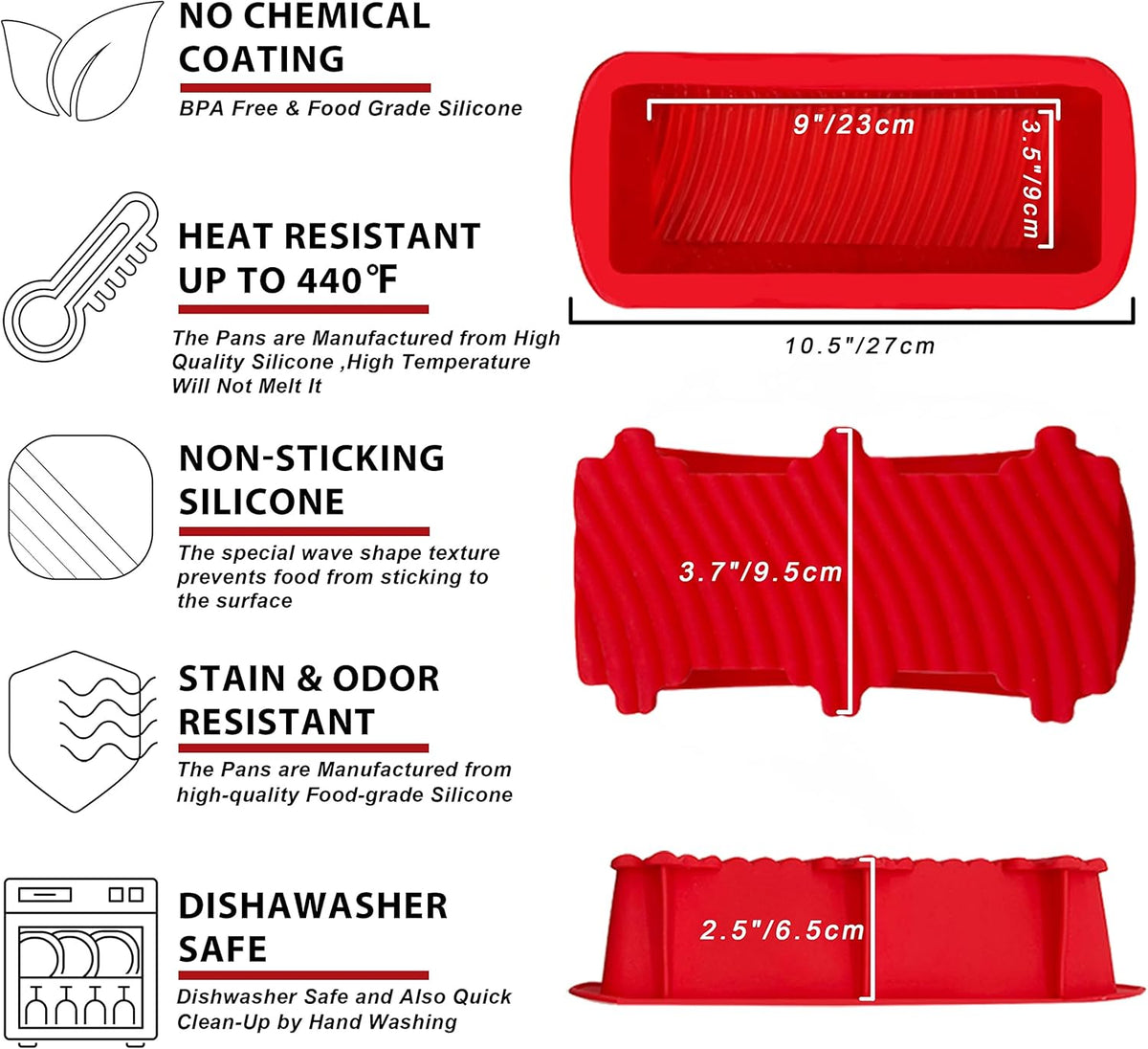 Anaeat Silicone Bread and Loaf Pans Set of 2, Non-stick loaf pans - Just PoP Out! Flexible Silicone Baking Molds for Homemade Breads, Cakes, Meatloaf, Brownies, BPA Free & Oven Safe & Dishwasher Safe