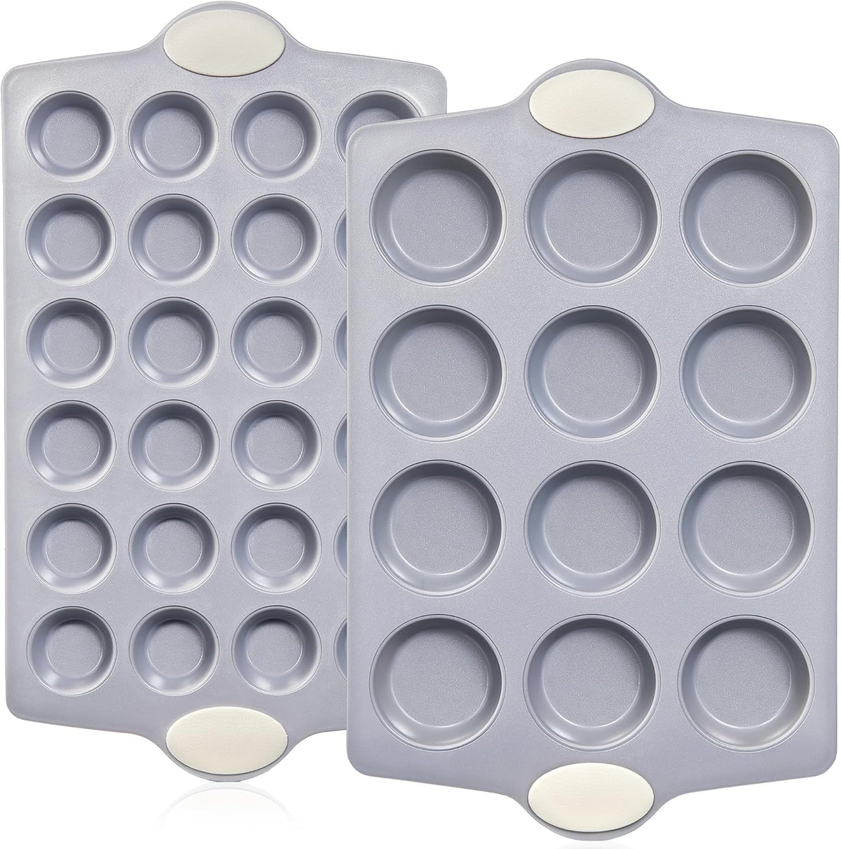 BRONYPRO Ceramic Muffin Pan, 12-Cup and 24-Cup Nonstick Aluminized Steel Mini Cupcake Pans, Healthy Non-Toxic Ceramic Coating Muffin Tin, 2 Pack Cup Cake Pans for Baking Cream