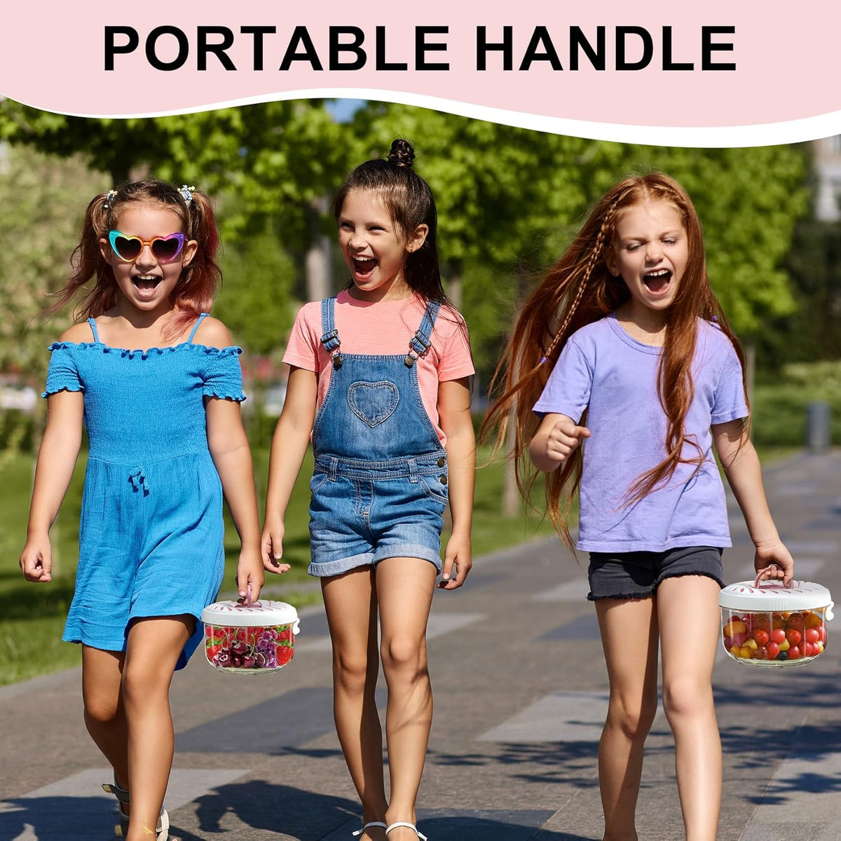 Fruit Washing Bowl with Strainer, Fruit Strainer container with Lid, Portable Fruit Colander with Collapsible Handle, 3 in 1 Fruit Fridge Container Salad Stir Fruit Cleaning Drainer for Kitchen