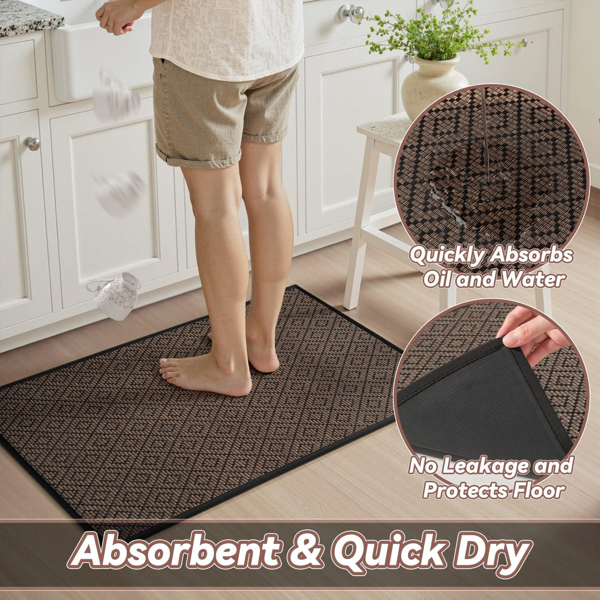 PADOOR Kitchen Runner, Rubber Backed Kitchen Runner Rugs Non Skid Washable, Super Absorbent Kitchen Mats for Floor Front of Sink, 20"x47" Black