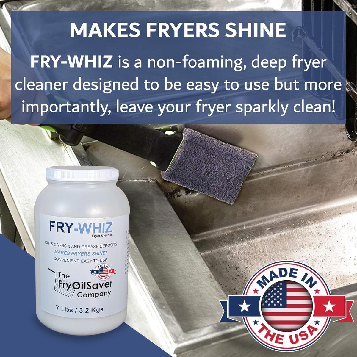 Fry-Whiz Deep Fryer Cleaner, Deep Fryer w/Basket Cleaner, Fryers Boil Out Powder for Cleaning Commercial Fryers, Removes Carbon, Grease, Food Stain, Rust, Cleaning Supplies for Food Service(1-Gallon)
