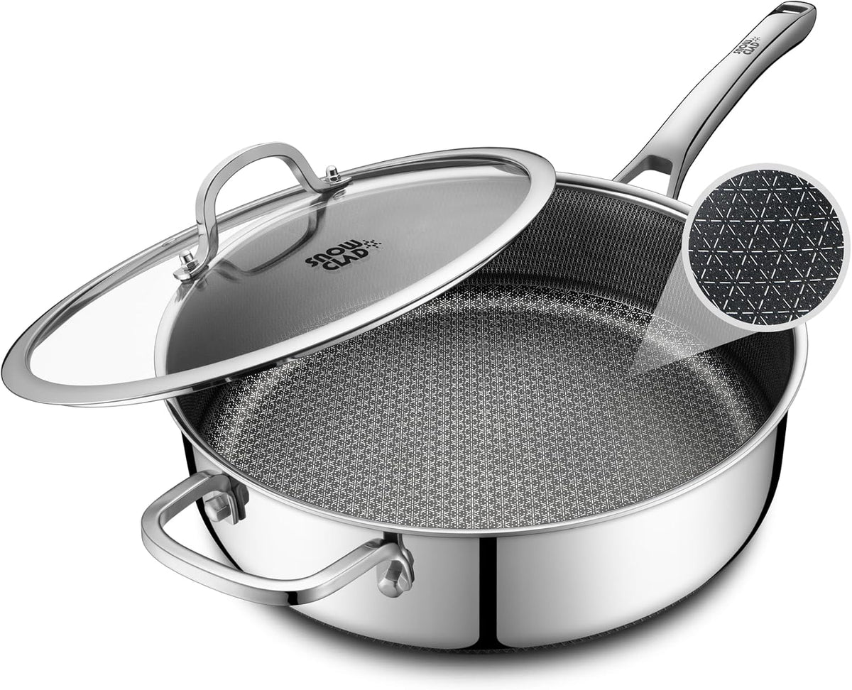 Frying Pans Nonstick with Lid,Hybrid Non Stick 5 Quart Saute pan,PFOA Free Cookware,Stainless Steel skillet,12 inch Deep Saute Pan,Dishwasher&Oven Safe,Works on All Cooktops
