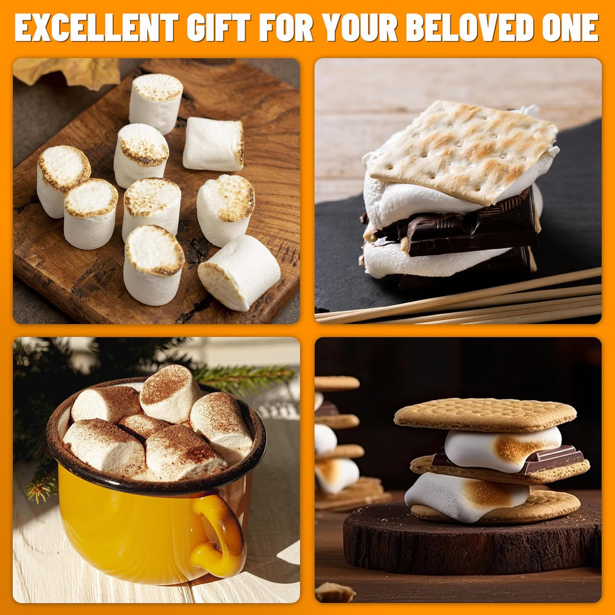 Smores Maker Tabletop Indoor Kit, Indoor Marshmallow Roaster, Flameless Electric S'mores Maker, Smores Maker with 4 Detachable Tray & Roasting Sticks, Gift for family & Date Night, Orange