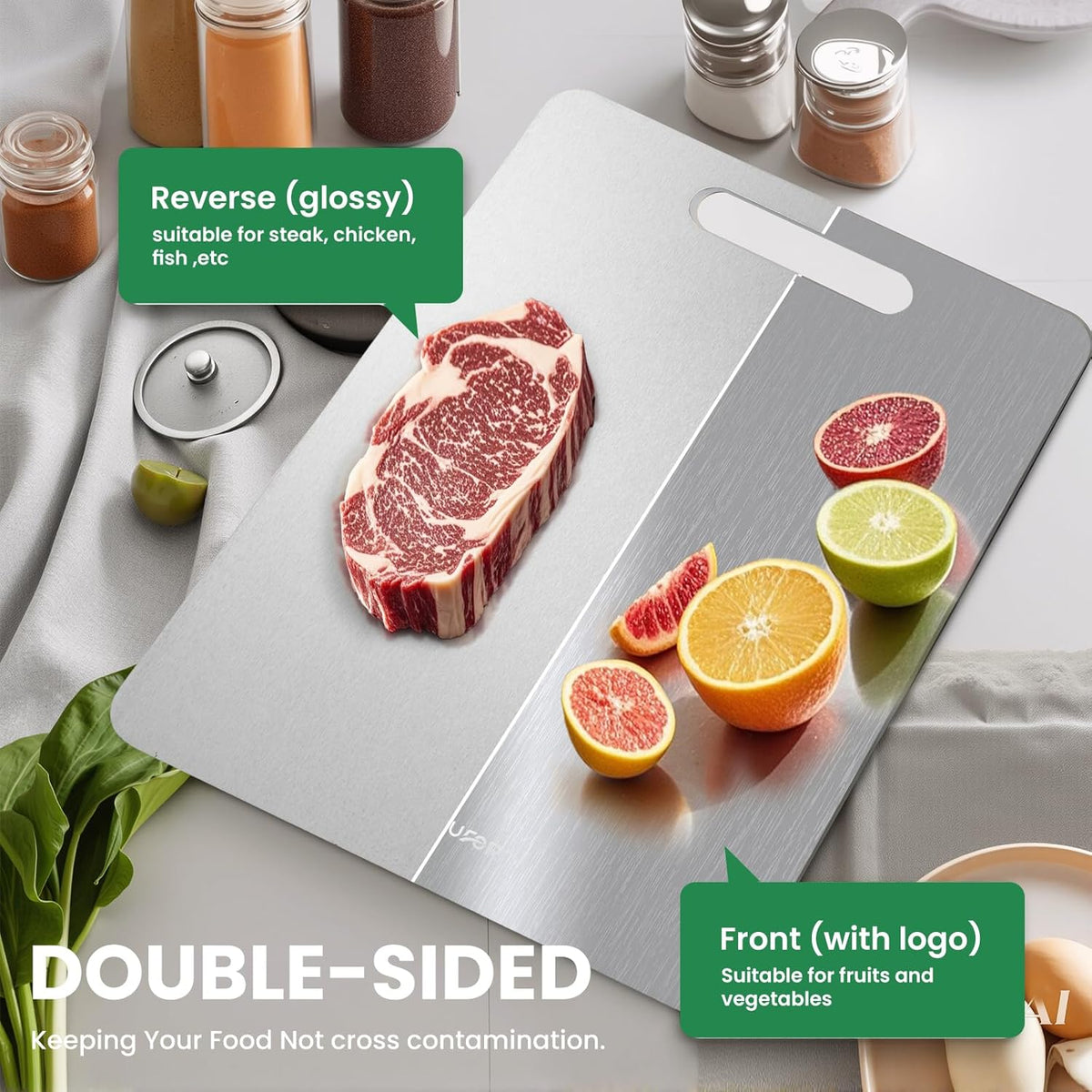 3 Pack Titanium Cutting Board,-100% Pure Titanium Cutting Boards For Kitche,Easy to clean, Double-sided food-grade Cutting Board For Cutting Meats, Fruits And Vegetables,M+L+XL