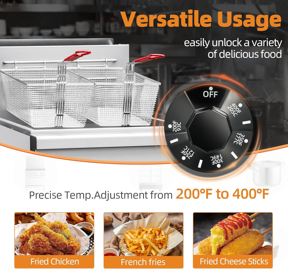 Commercial Open Pot Fryer with 2 Baskets, 100000 BTU 40-50 Lbs Oil Capacity Liquefied Gas Fryer (Propane), Only Commercial Use Deep Fryer for Restaurants, Food Trucks-Floor Standing