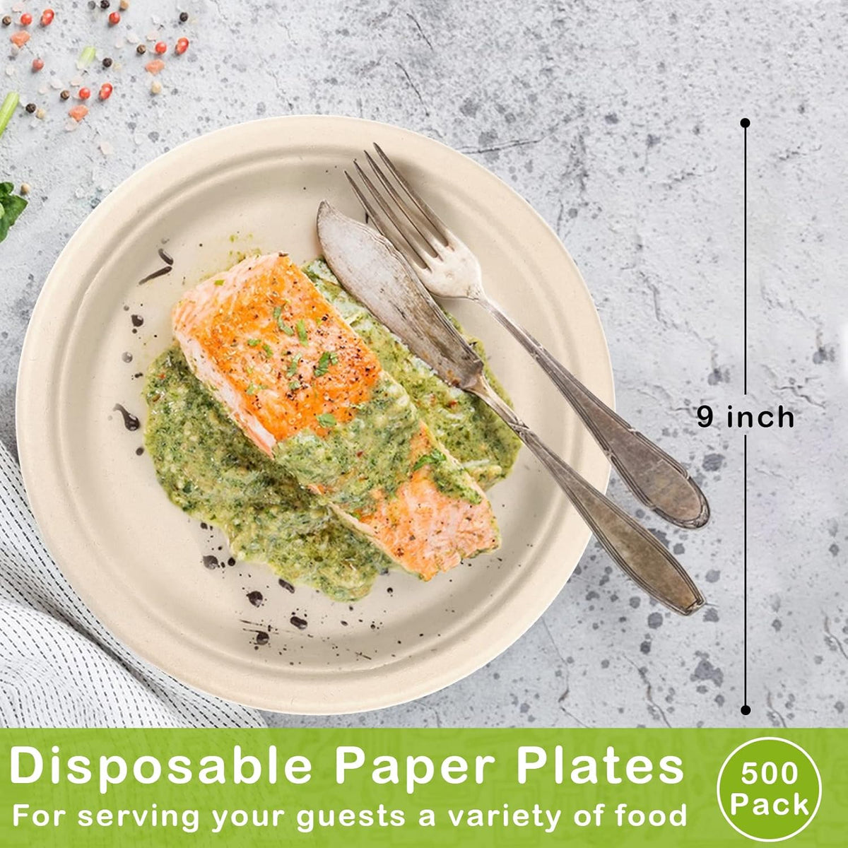 Paper Plates Bulk 500 Count, 100% Compostable Paper Plates 9 inch, Eco Friendly Recycled Paper Plates, Brown Paper Plates Heavy Duty for Party, Picnic, BBQ