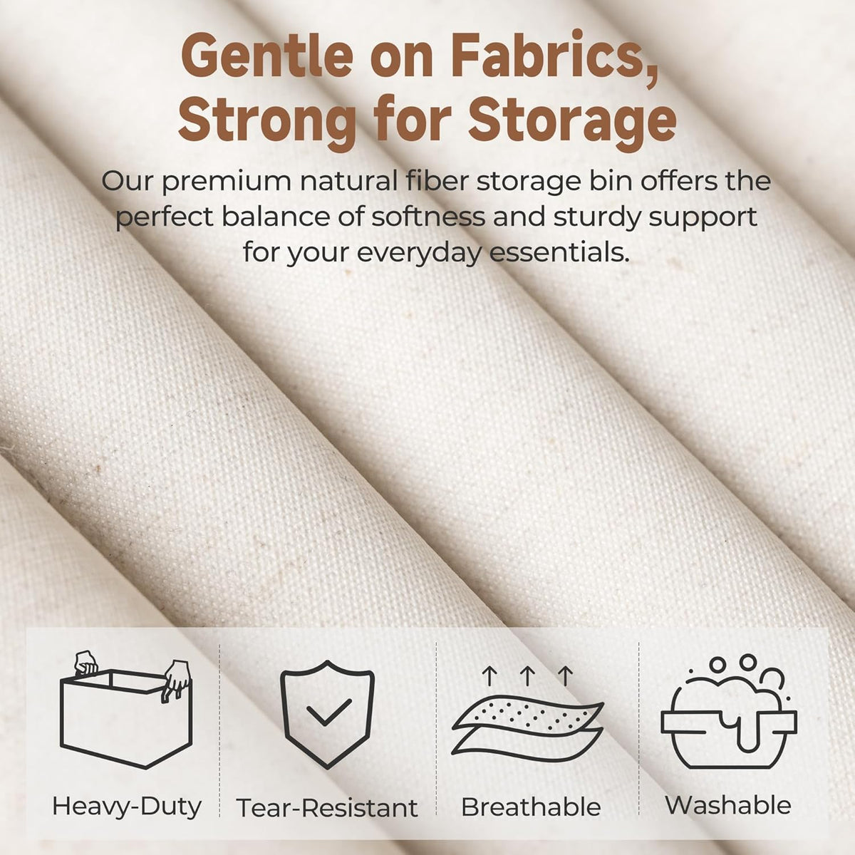 StorageWorks Storage Bins, Shelves Baskets for Organizing, Large Fabric Closet Organizers with Handles, Metal Frame, Beige（Cotton-linen）, 2-Pack