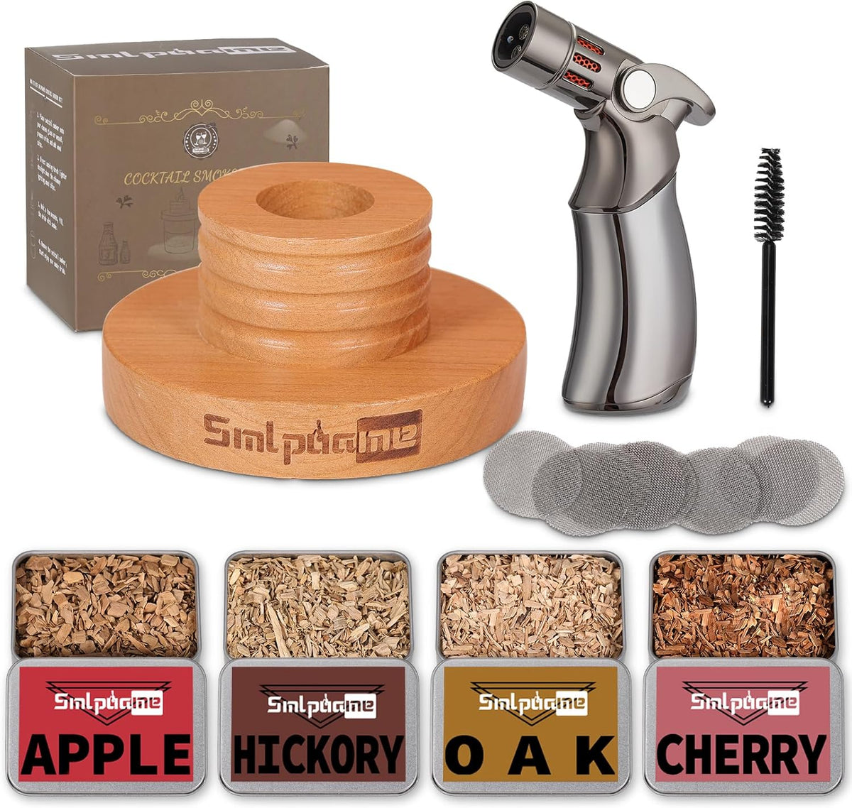 Cocktail Smoker Kit with Torch, Old Fashioned Smoker Kit for Bourbon Whiskey Drink, Smoker Infuser Kit with 4 Flavors Wood Chips, Birthday Christmas Gifts for Husband, Men, Dad (No Butane)