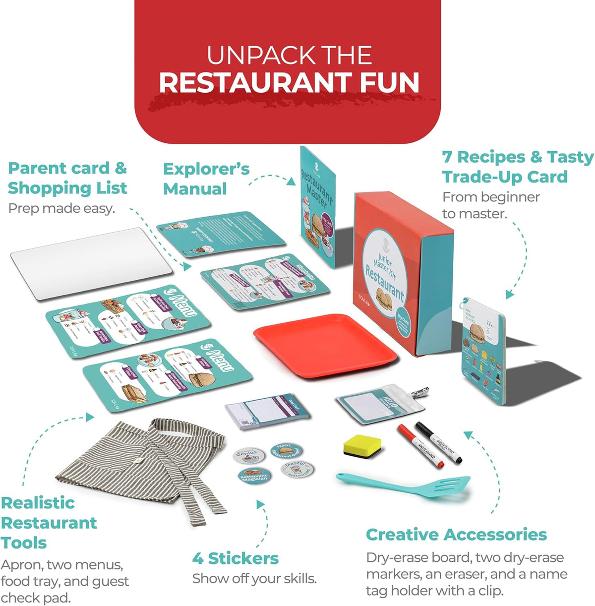 Tovla Jr. Real Restaurant Cooking Set for Kids | Montessori-Inspired STEM Kit for Ages 4+ | Hands-On Cooking Tools, Visual Recipe Cards, Educational Gift for Aspiring Chefs