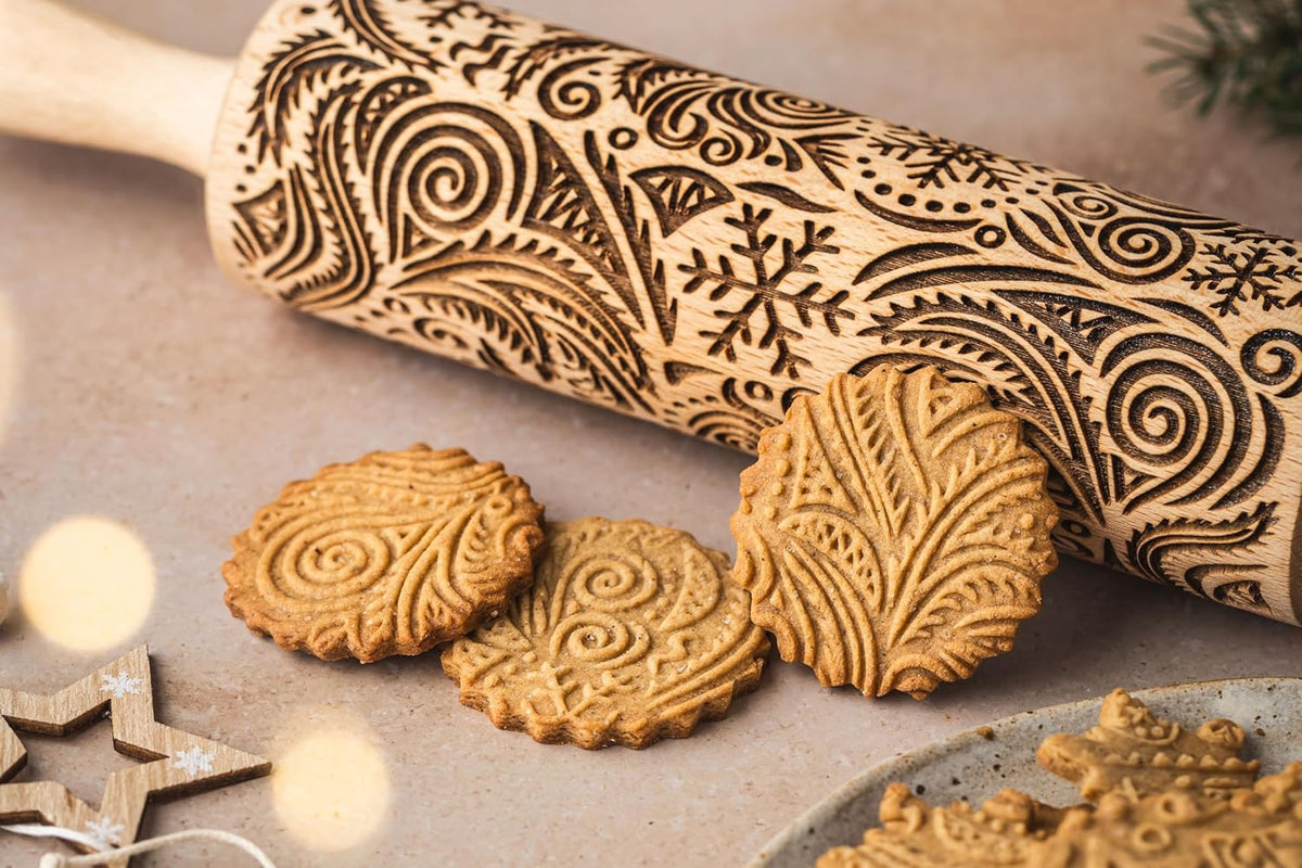FROST Embossing rolling pin for Christmas cookies, gingerbread, shortbread by Algis Crafts