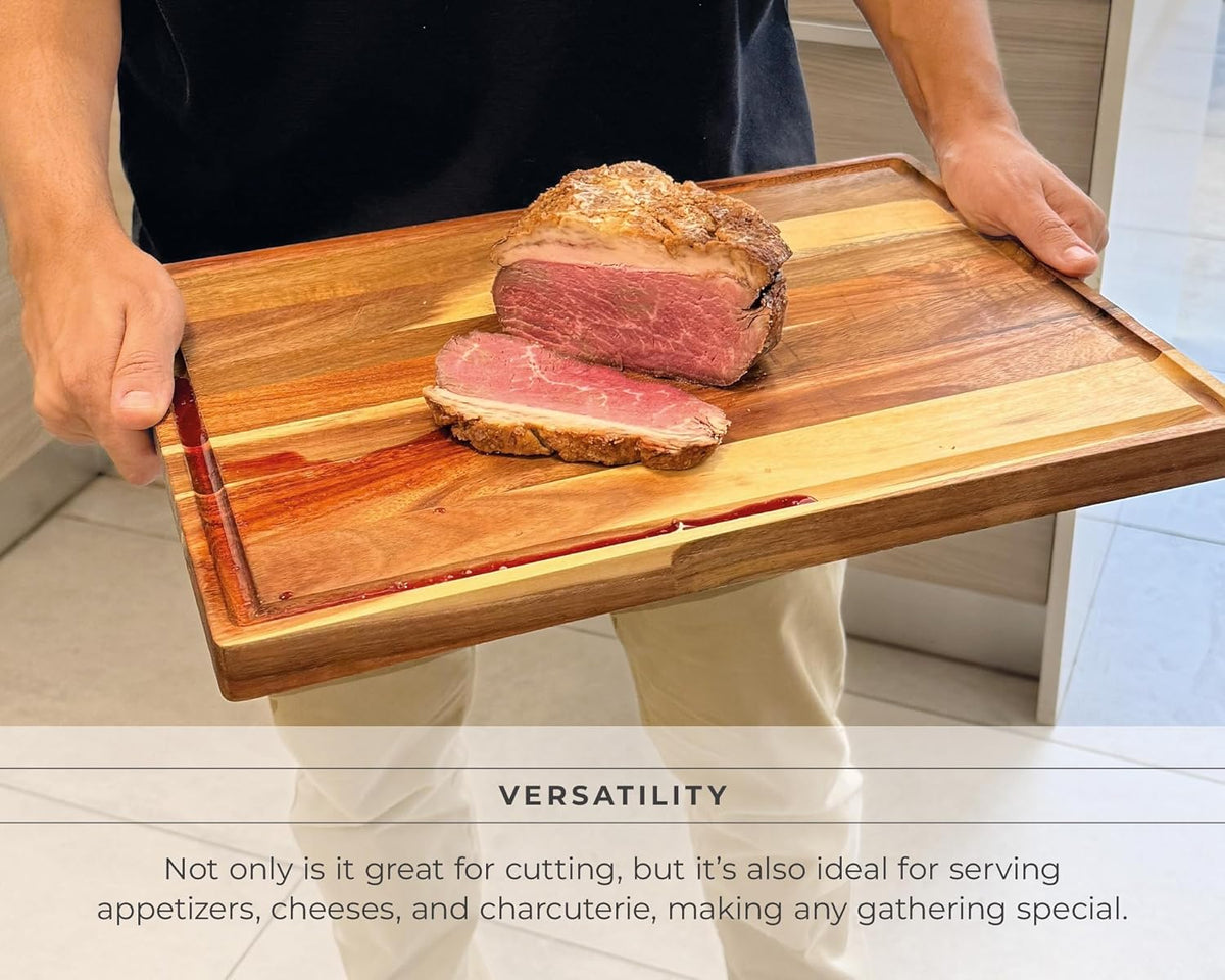 Premium Acacia Wood Cutting Board – Large End Grain Butcher Block – Reversible Chopping Board with Juice Groove – For Pizza, Meat, Veggies, Charcuterie – Knife Friendly Kitchen Decor
