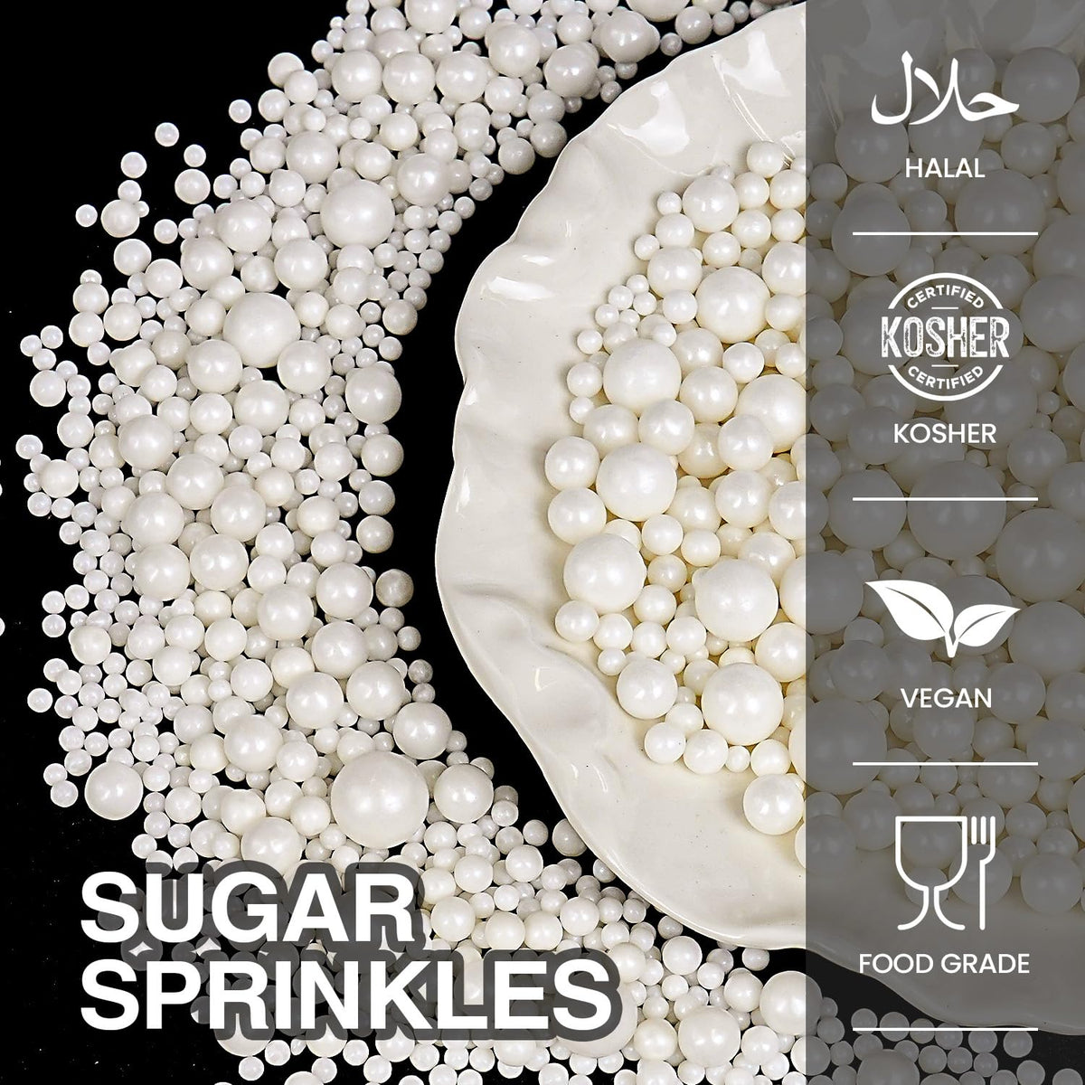 Edible White Pearl Sugar Sprinkles for Cake Decorating, Candy Pearls Cupcake Toppers, 150g/5.29oz, Mix Sprinkles, Baking Cake Decorations, Easter, Wedding Party Chirstmas Supplies