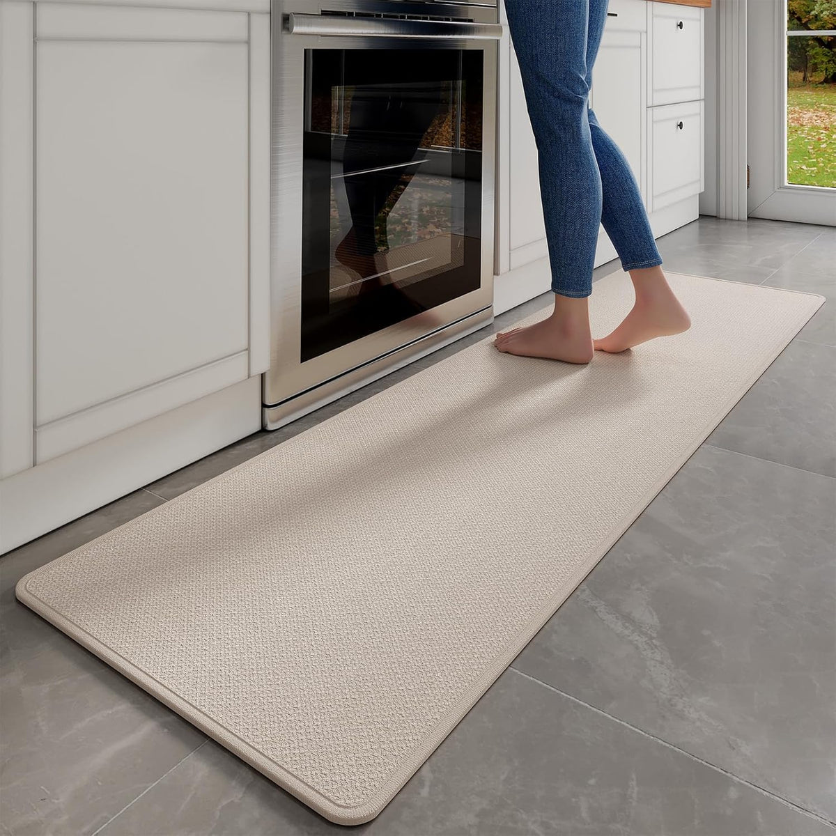 Kitchen Mats for Floor, Super Absorbent Kitchen Rugs Non Slip Washable, Soft Imitation Linen Braided Runner Rug, Standing Mat Kitchen Sink Mat, Easy to Clean, Beige 17x71