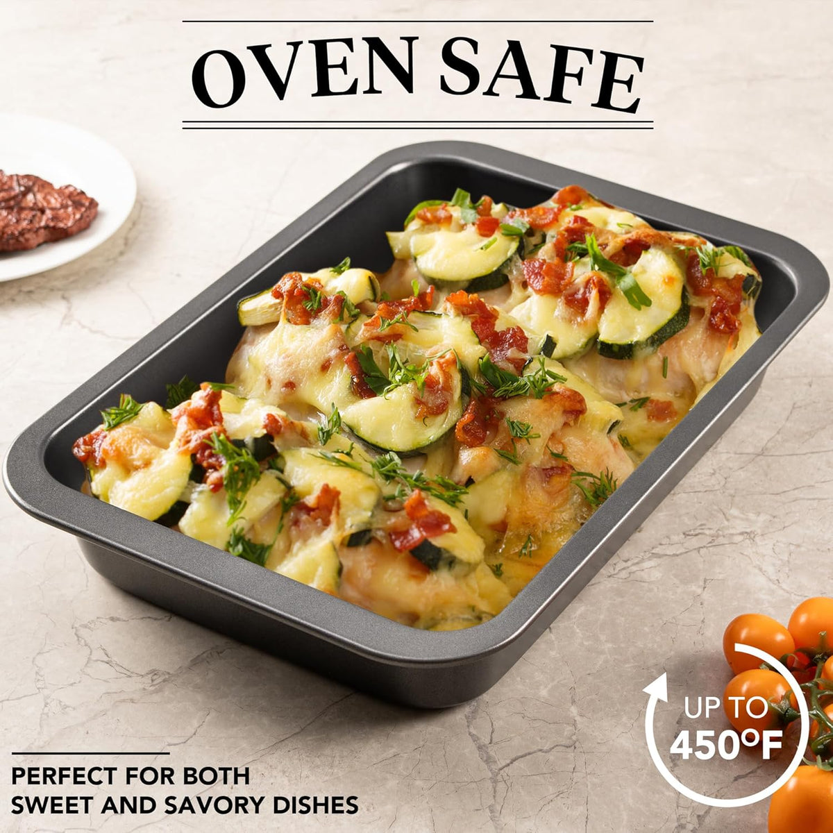 Cake Pan, Nonstick Baking Pan for Cake, Bread, Brownie or Lasagna, Heavy Duty Baking Dish with Diamond Texture Pattern and Wide Grips, Set of 2