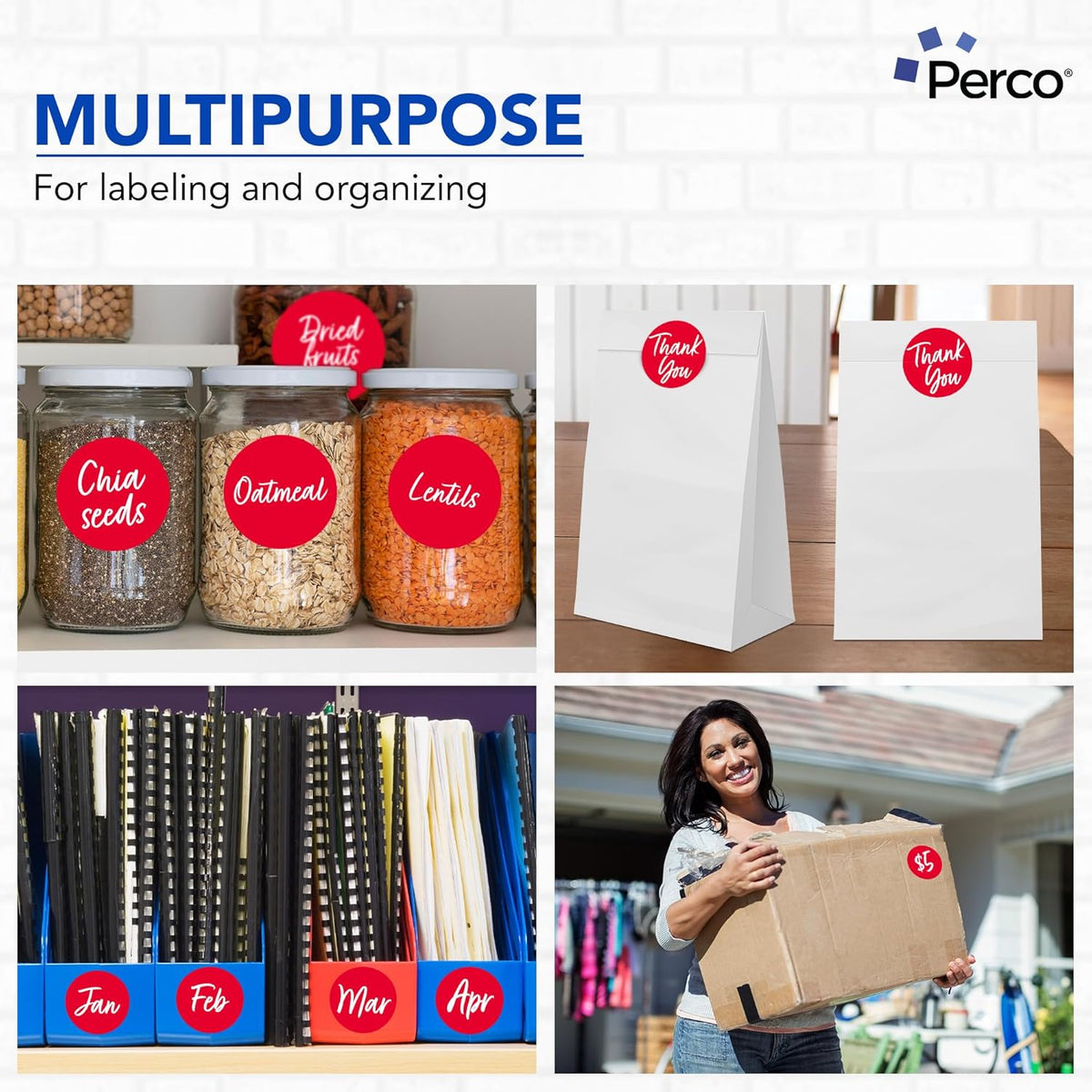 Perco Red 3-Inch Round Circle Dot Sticker Labels - Multi-Roll Pack (3 Rolls, 500 Labels Each) - Permanent Adhesive, Vibrant Colors, Strong Hold - Perforated for Easy Use - Made in USA