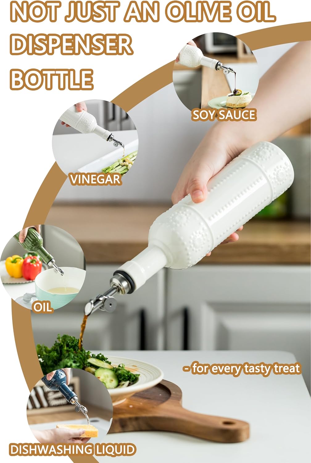 LYEOBOH Olive Oil Dispenser Bottle with Spout, 17 OZ Oil Dispenser for Kitchen, Ceramic Dispensing Bottles for Kitchen, Cooking, Gravity Spout, Housewarming Gift