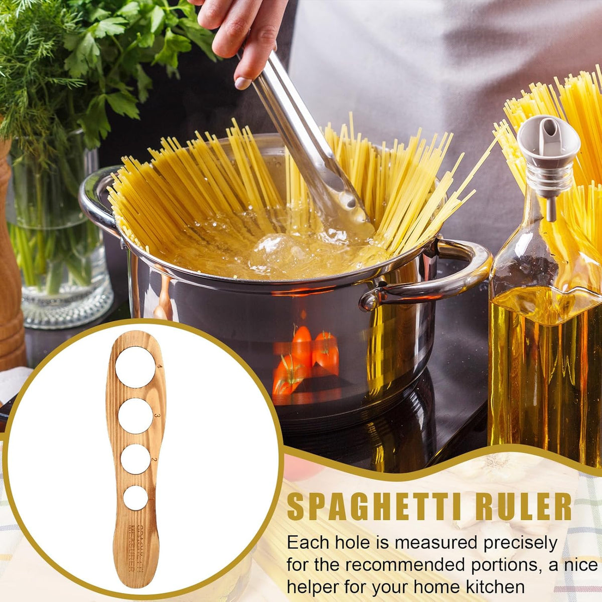 Wood Spaghetti Pasta Measurer Tool with 4 Serving Pasta Measuring Portion Control Gadgets Kitchen Accessories 4 Holes Quick Spaghetti portion Tool for Kitchen Cooking