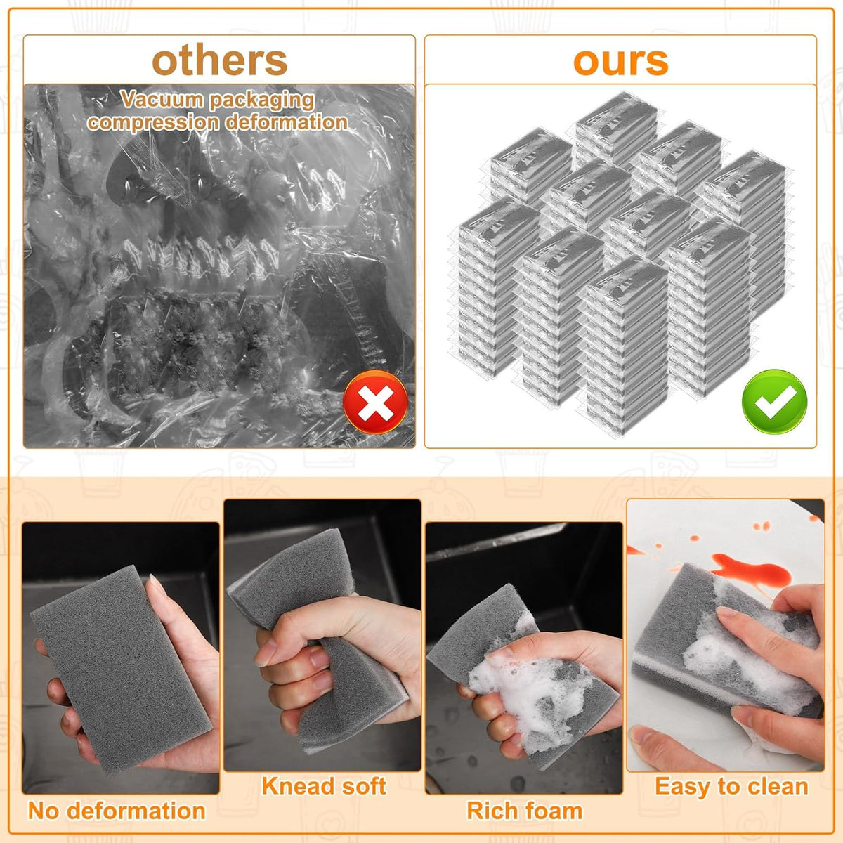 90 Pack Individually Wrapped Sponges Uncompressed Kitchen Dishwashing Non Scratch Scrouing Sponge Bulk for Hotel Car Airbnb Apartments,Gray