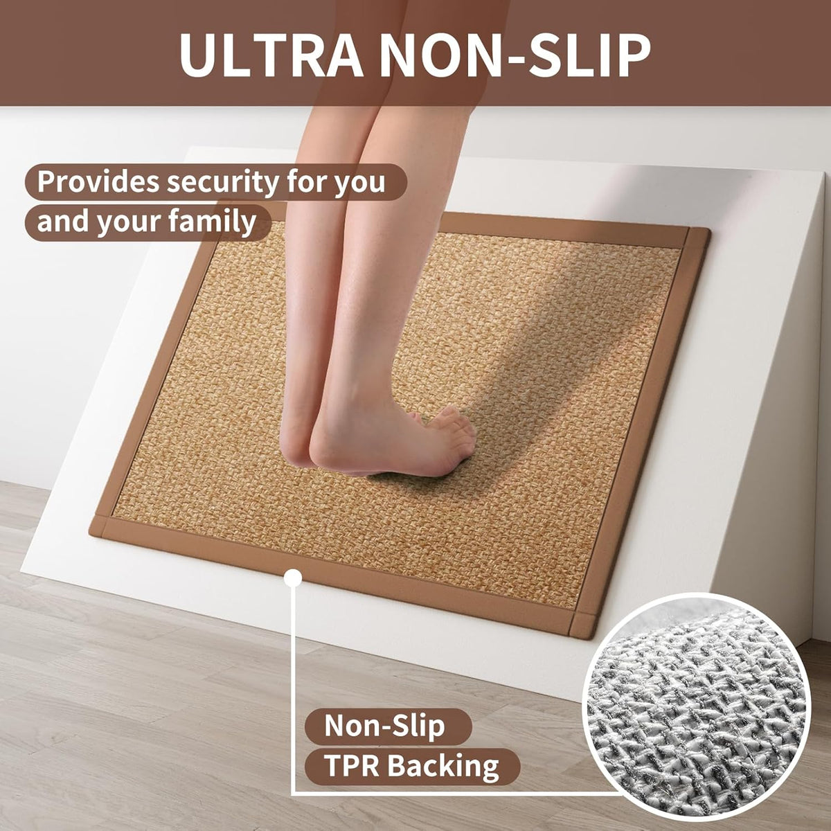 Kitchen Mats for Floor, Rubber Backing Kitchen Rugs Non Slip Washable, Super Absorbent Jute-Like Braid Kitchen Runner Rug Sink Mat Standing Mat, Easy to Clean, Brown 17"x30"