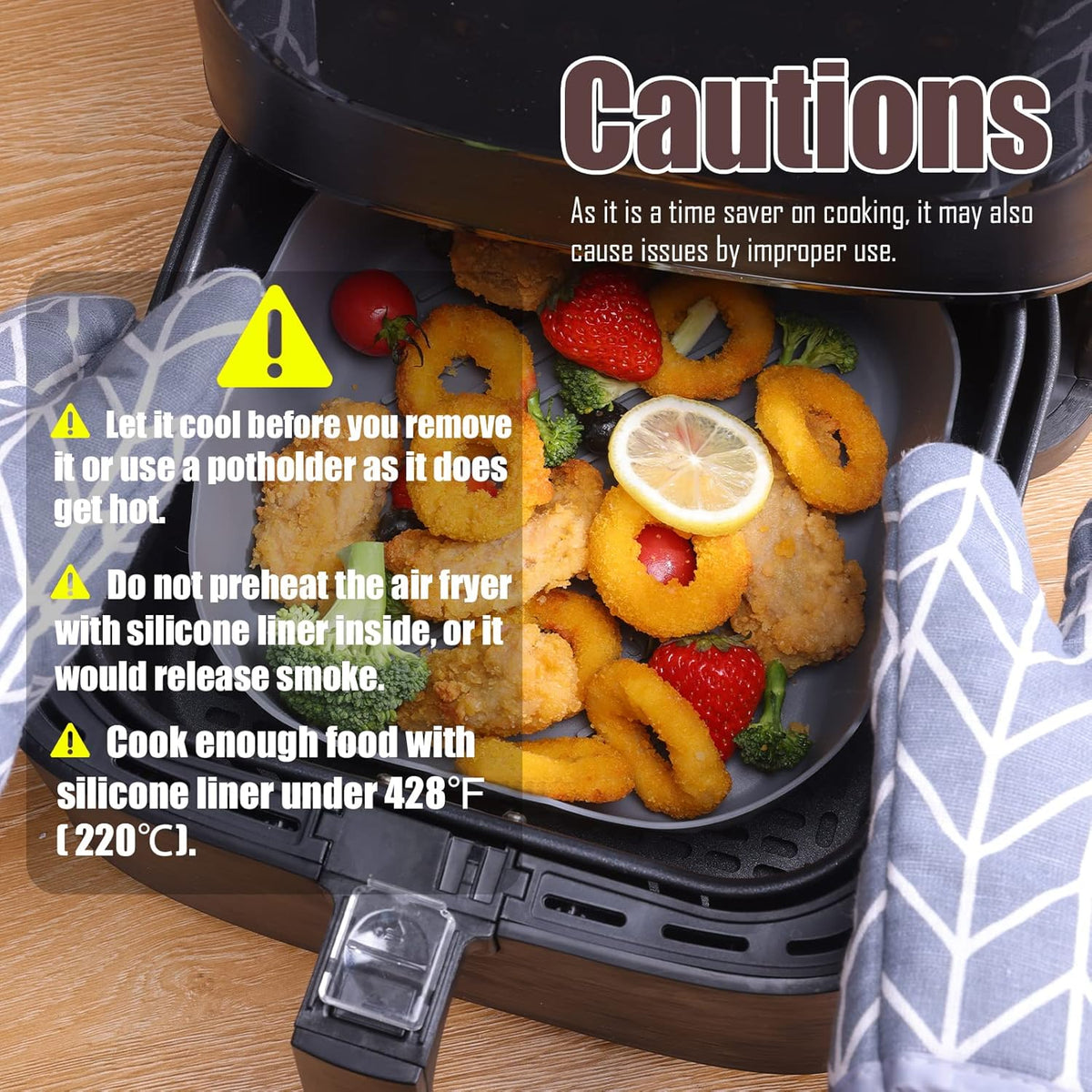 Silicone Liners Square for Air Fryer, 2 Pcs Non-stick Food-grade Reusable Basket Silicone Pot Baking Tray Airfryer Accessories, Top Size 9 inches, Bottom Size 8 inches