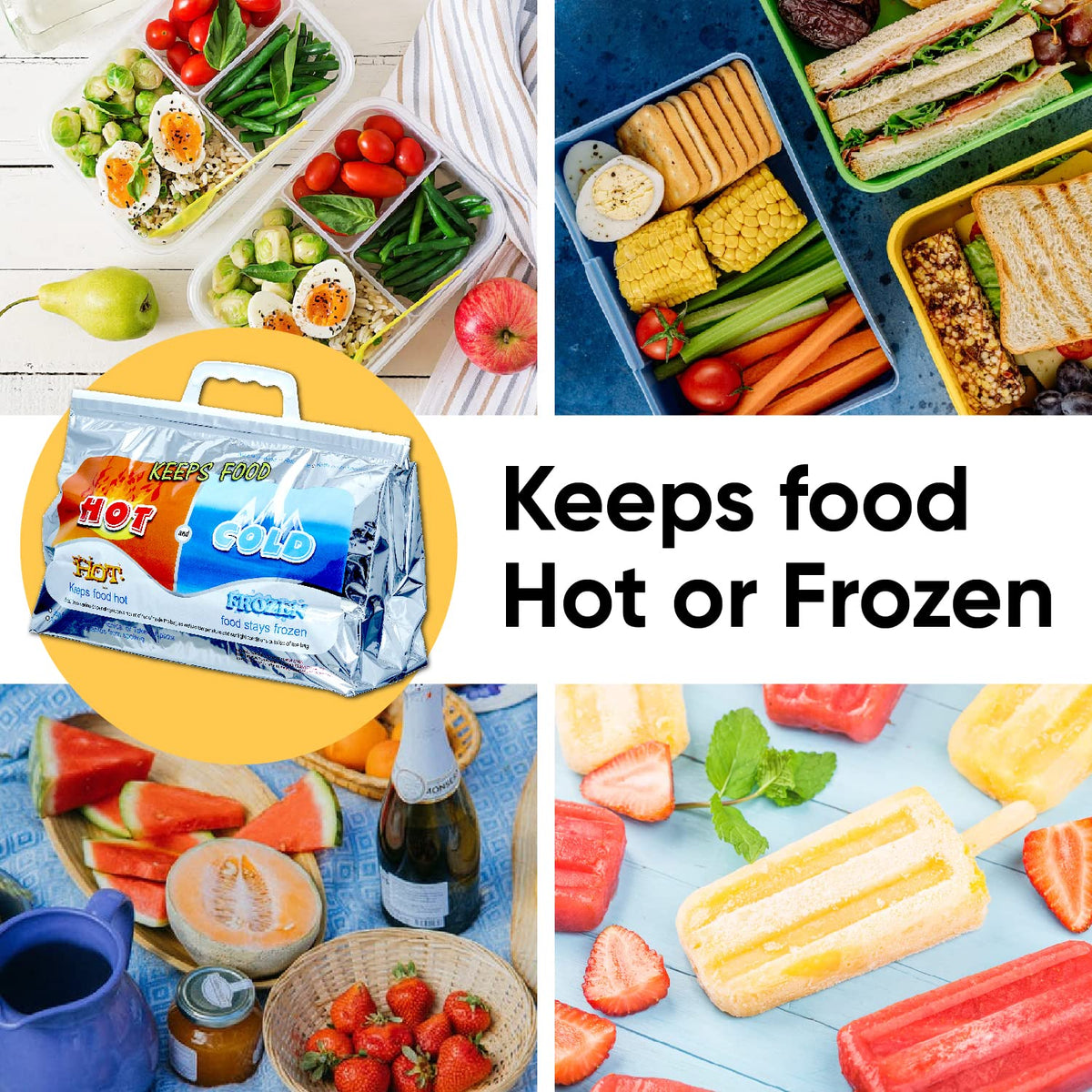 Superio Hot and Cold Insulated Bags for Food Delivery, Grocery Shopping Bags, Food Storage for Hot and Frozen Food for Travel, Disposable Cooler Bag, Reinforced Thermal Lunch Bag (10, 16"x19.25")