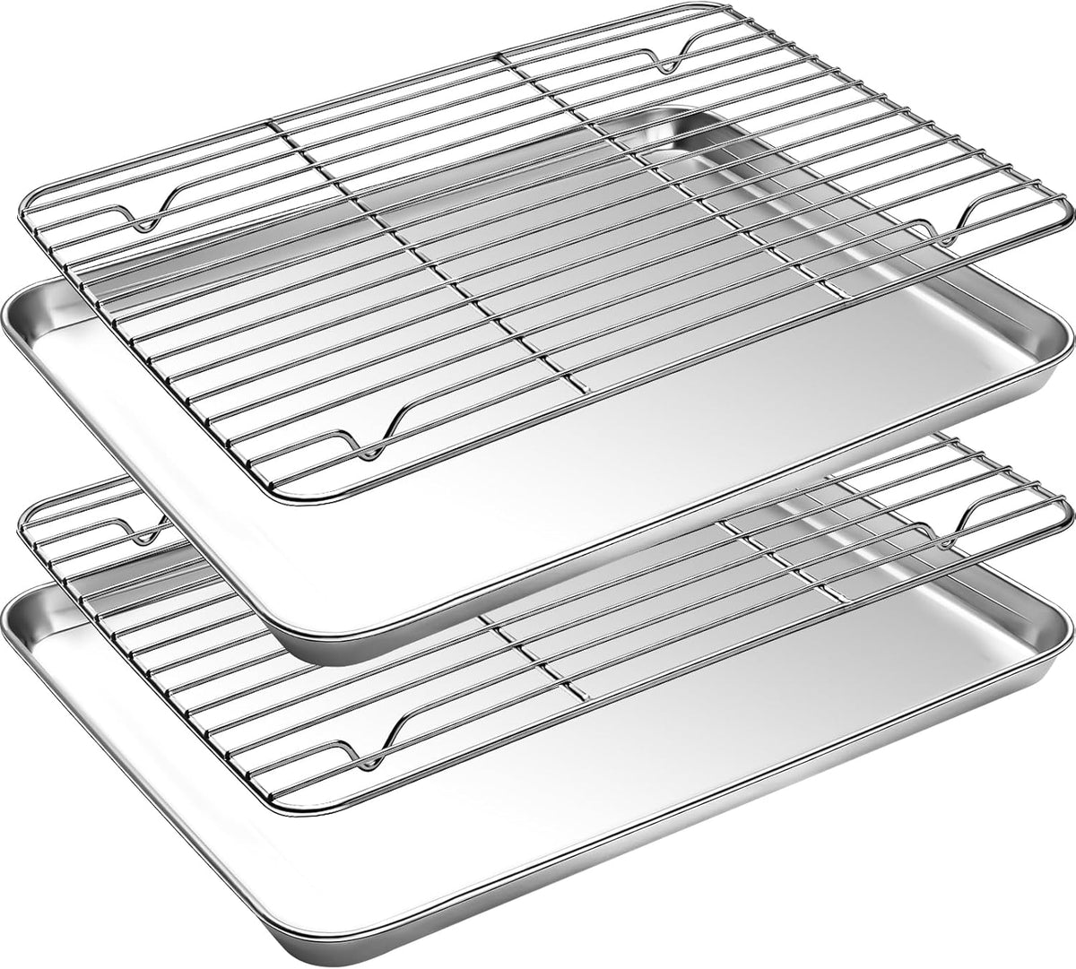 CEKEE Baking Sheet and Cooling Rack Set, 4PCS Stainless Steel Cookie Sheets for Baking with Baking Rack, Non Toxic & Heavy Duty & Easy Clean Baking Pan Tray for Toaster Oven, Size 18 x 12 x 1 Inch