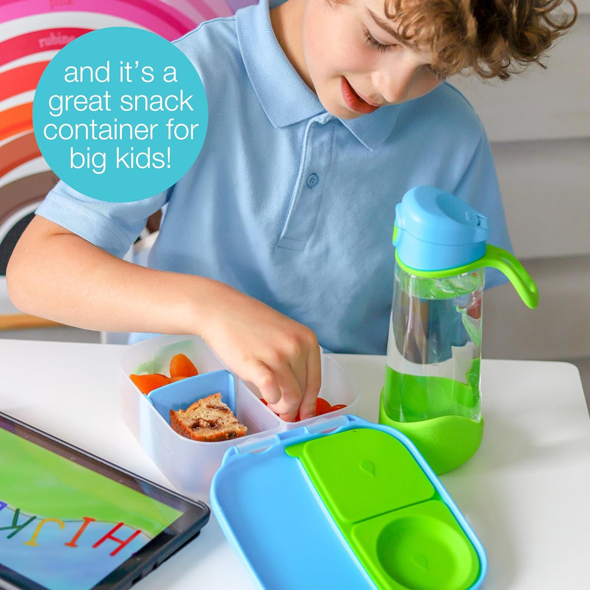 b.box Mini Lunch Box, Bento Box for Kids, Snack Container with 2 Leak Proof Compartments, Reusable Snack Containers with Lids, Kids Lunch Boxes Ages 3+, BPA Free, 4 1/4 Cup Capacity (Midnight)