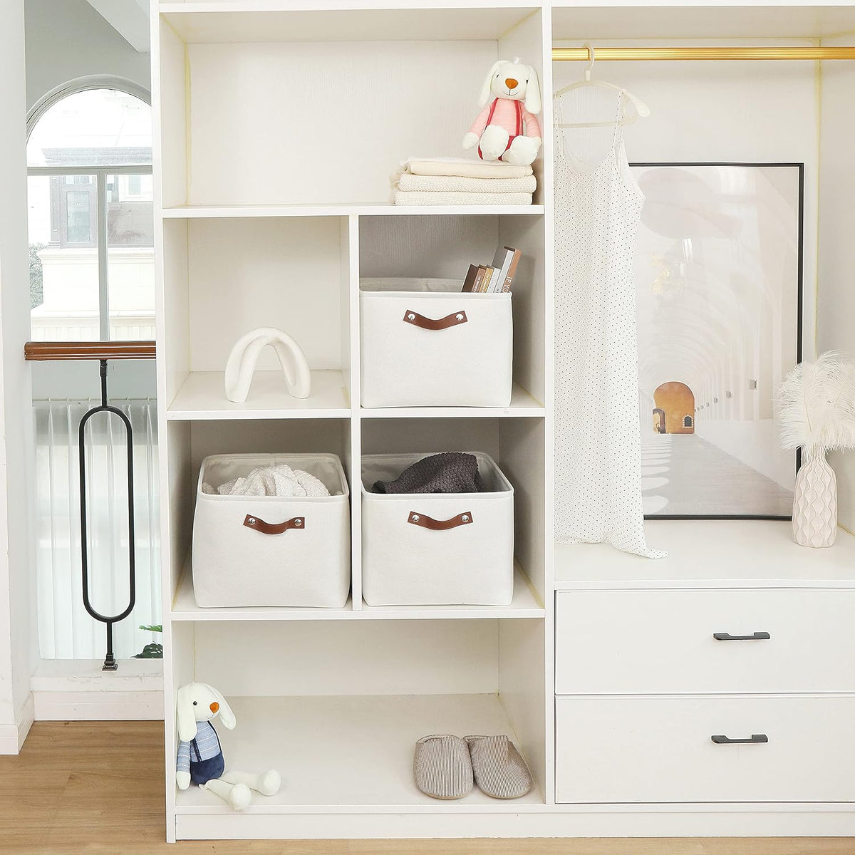 OrganiHaus Extra Large Fabric Storage Bins for Shelves 16x13in, Closet Storage Baskets for Shelf Organizing, Canvas Rectangle Bins for Organization, Linnen Baskets for Organizing - Off-White