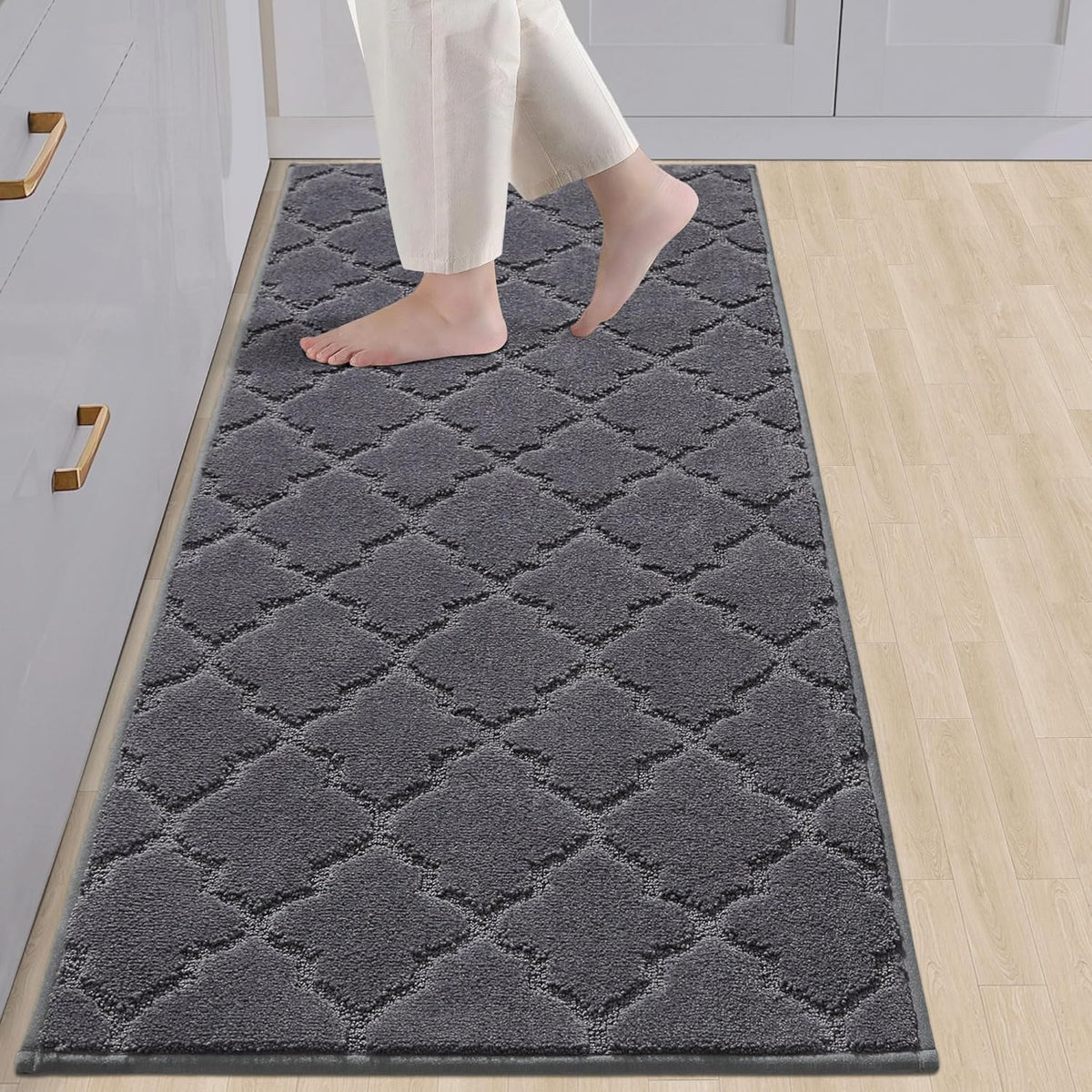 COSY HOMEER-Kitchen-Rugs-Non-Slip-Washable 24"x60" Absorbent Kitchen Runner Rug Polyester Kitchen Mats for Floor Soft Standing Floor Mats for Sink Mat,Hallway,Laundry,Dark Grey